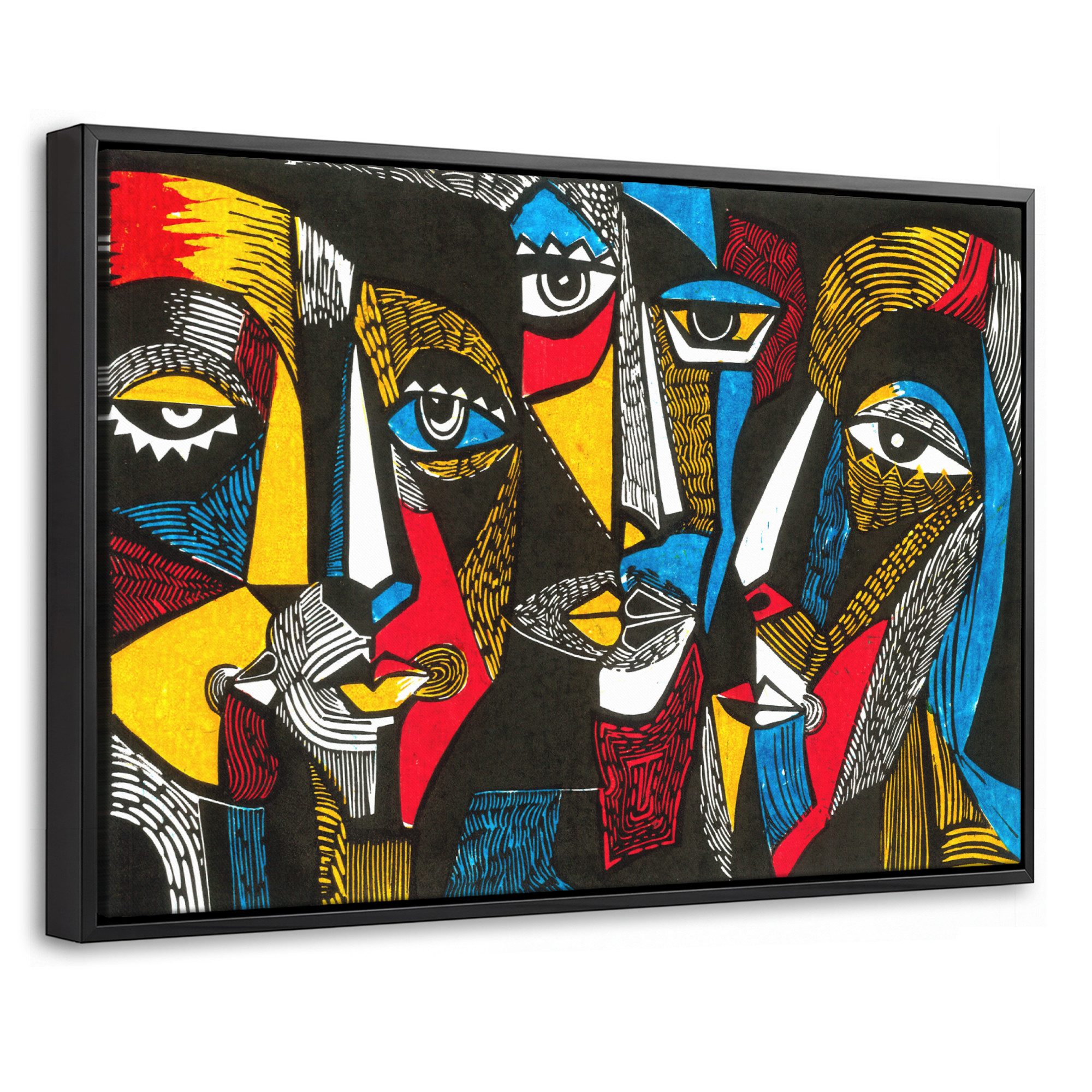 OneMillionCanvasses® Leinwandbild mit Rahmen - Malerei - Kubismus - Ölfarbenoptik - Maske, Fotodruck (1 St), Bilder, Zimmer Wand Bild Dekoration 30x20cm