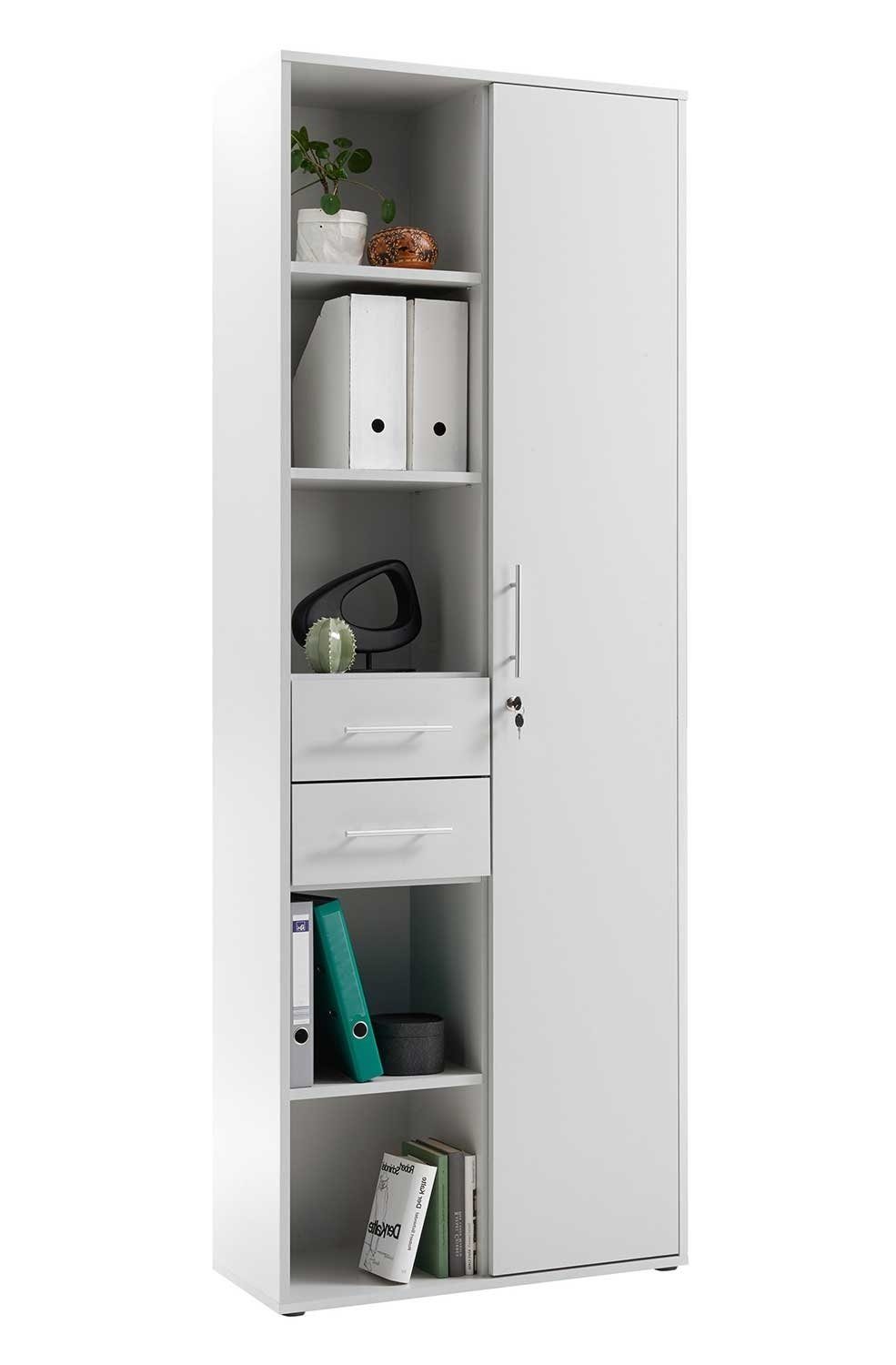 Bega Consult Aktenschrank Büroschrank PRONTO, Lichtgrau Dekor, Breite 90 cm, mit 1 Tür, 2 Schubladen und 5 Ablagefächern, Tür abschließbar