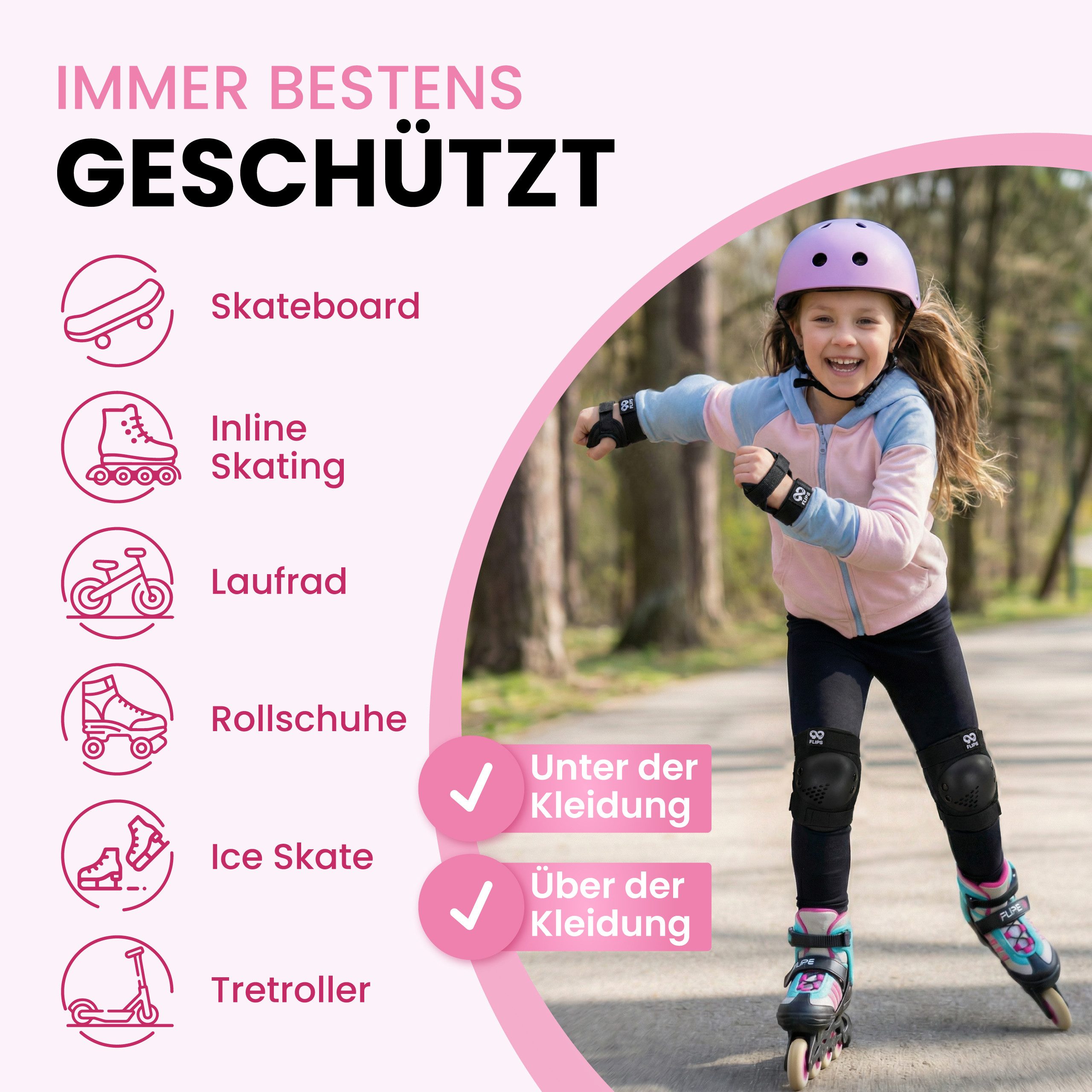 99FLIPS Protektoren-Set RISE Schoner Set Kinder für Skateboard und Inline Skaten (Inliner Schützer Set Kinder, 7-tlg., Inliner Schoner Knie-, Ellenbogen und Han – Bild 5 von 5