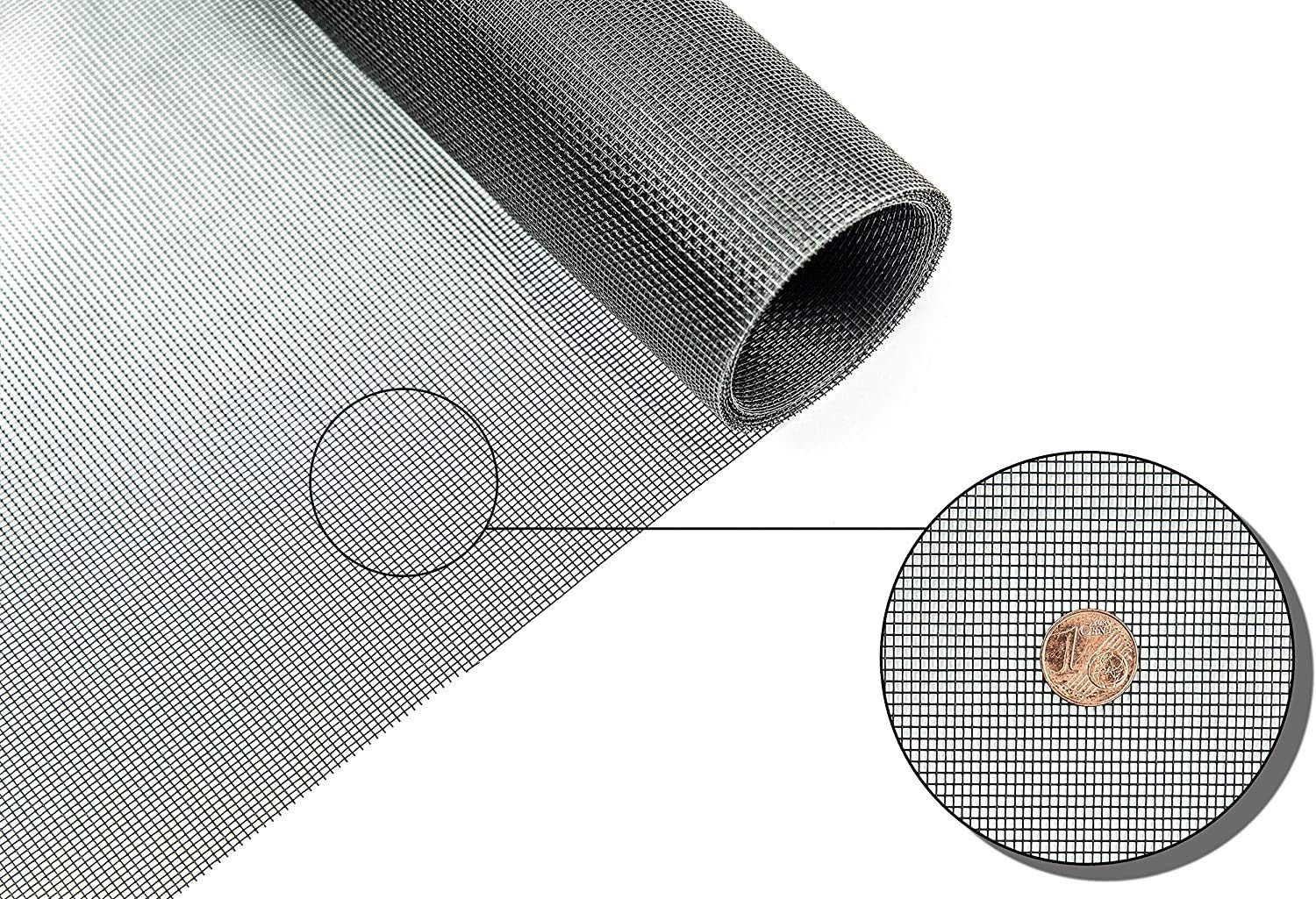 OSL Insektenschutz Fliegengitter-Gewebe für Fenster und Türen Rolle 1,80 x 10,0 m schwarz, schwarz & grau - individuell zuschneidbar - für Fenster und Türen