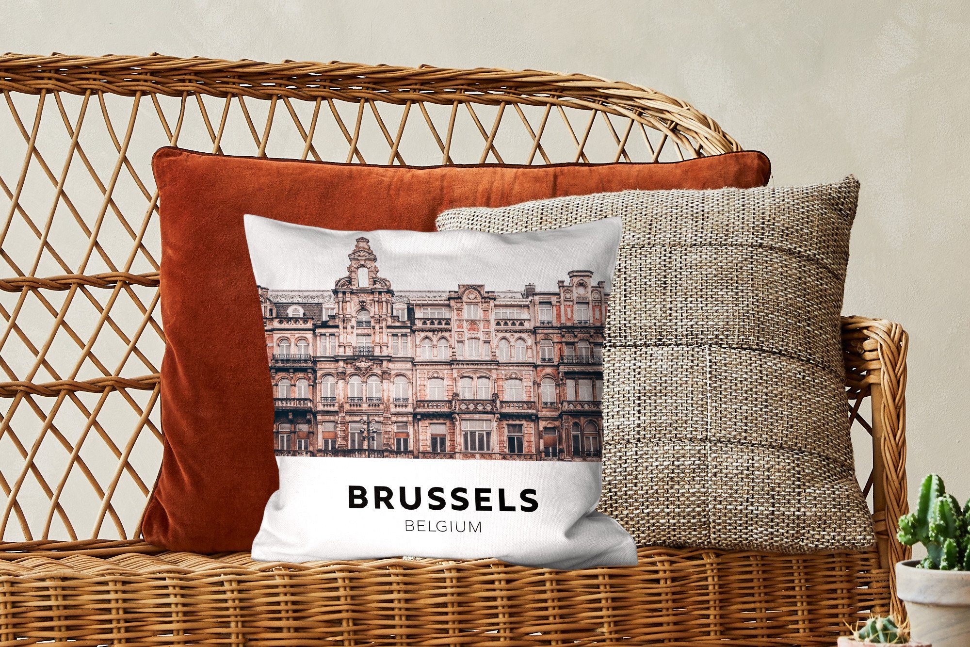 mit - Häuser, Zierkissen - Deko, Sofakissen Füllung Schlafzimmer, MuchoWow Brüssel für Dekokissen Wohzimmer, Belgien