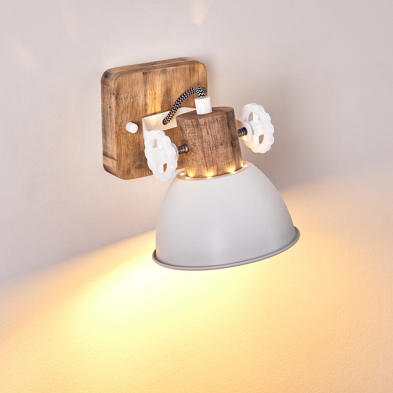 »Cotes« ohne Wandspot hofstein Metall/Holz aus 1xE27 Wandleuchte in Wandlampe Retro/Vintage Design, verstellbare im weiß, Leuchtmittel,