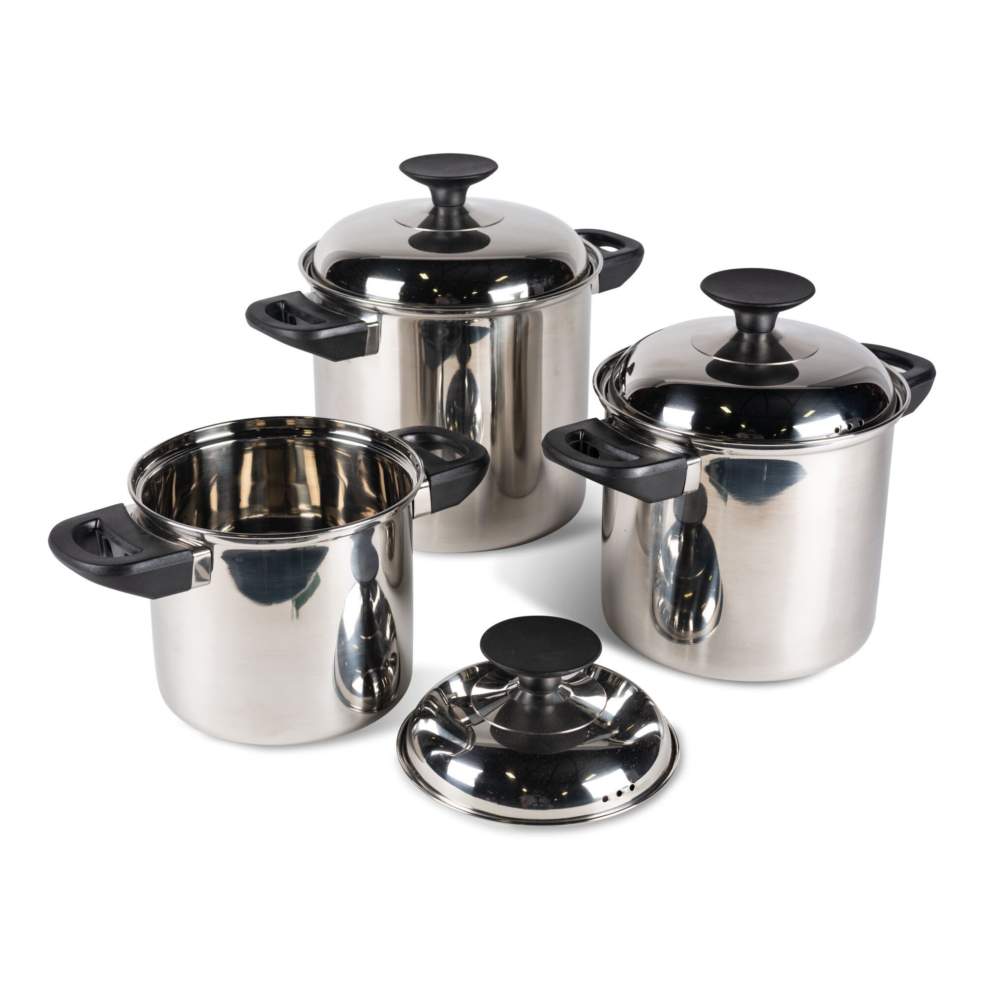 Kampa Dometic Topf-Set Space Saver Cook Set, Edelstahl (3 Töpfe und 3 Deckel), stapelbar, aus Edelstahl