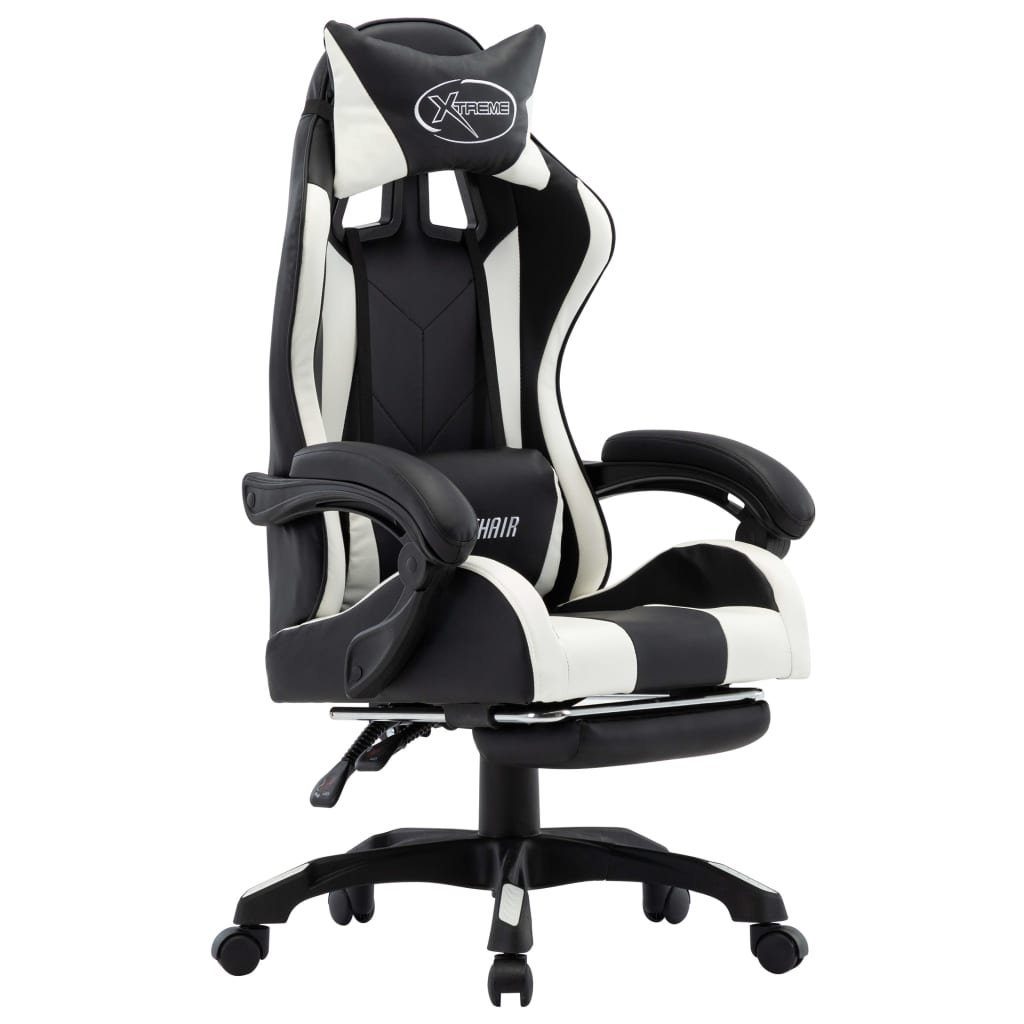 vidaXL Bürostuhl Gaming-Stuhl mit Fußstütze Weiß und Schwarz Kunstleder (1 St) Weiß und Schwarz | Weiß und Schwarz