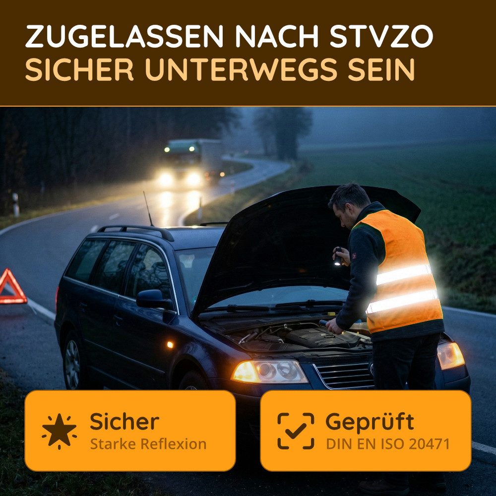 FLEXEO Warnweste Warnweste EN ISO 20471 (4-tlg) Sicherheitsweste Signalkleidung Signalweste, orange