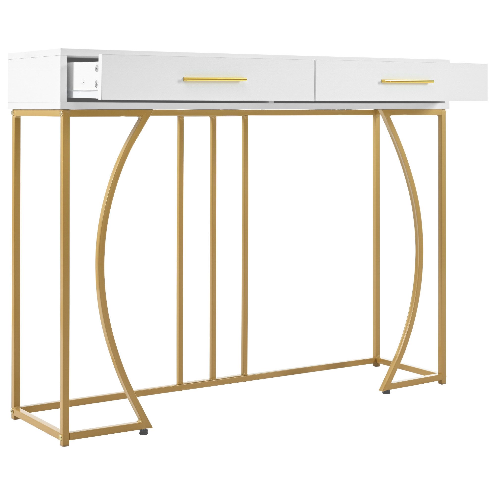 EXTSUD Konsolentisch Konsolentisch 110×32×85 cm – Metall & MDF, 1 Schublade, leichter Luxus, Breite 32 cm