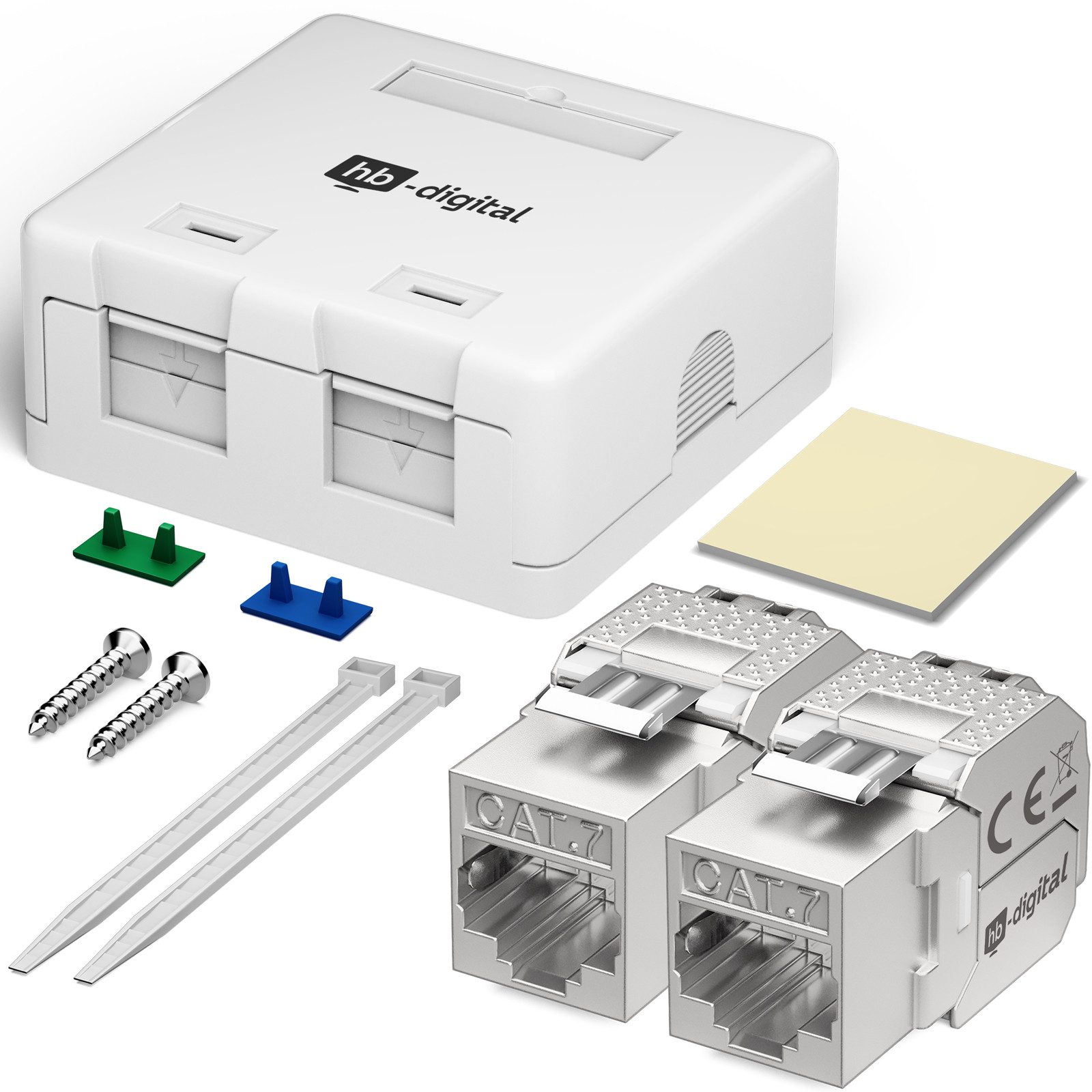 HB-DIGITAL Steckdose hb-digital Set Anschlussbox 1-fach / 2-fach mit Keystone, Snap-In-Rahmen für Keystone-Module