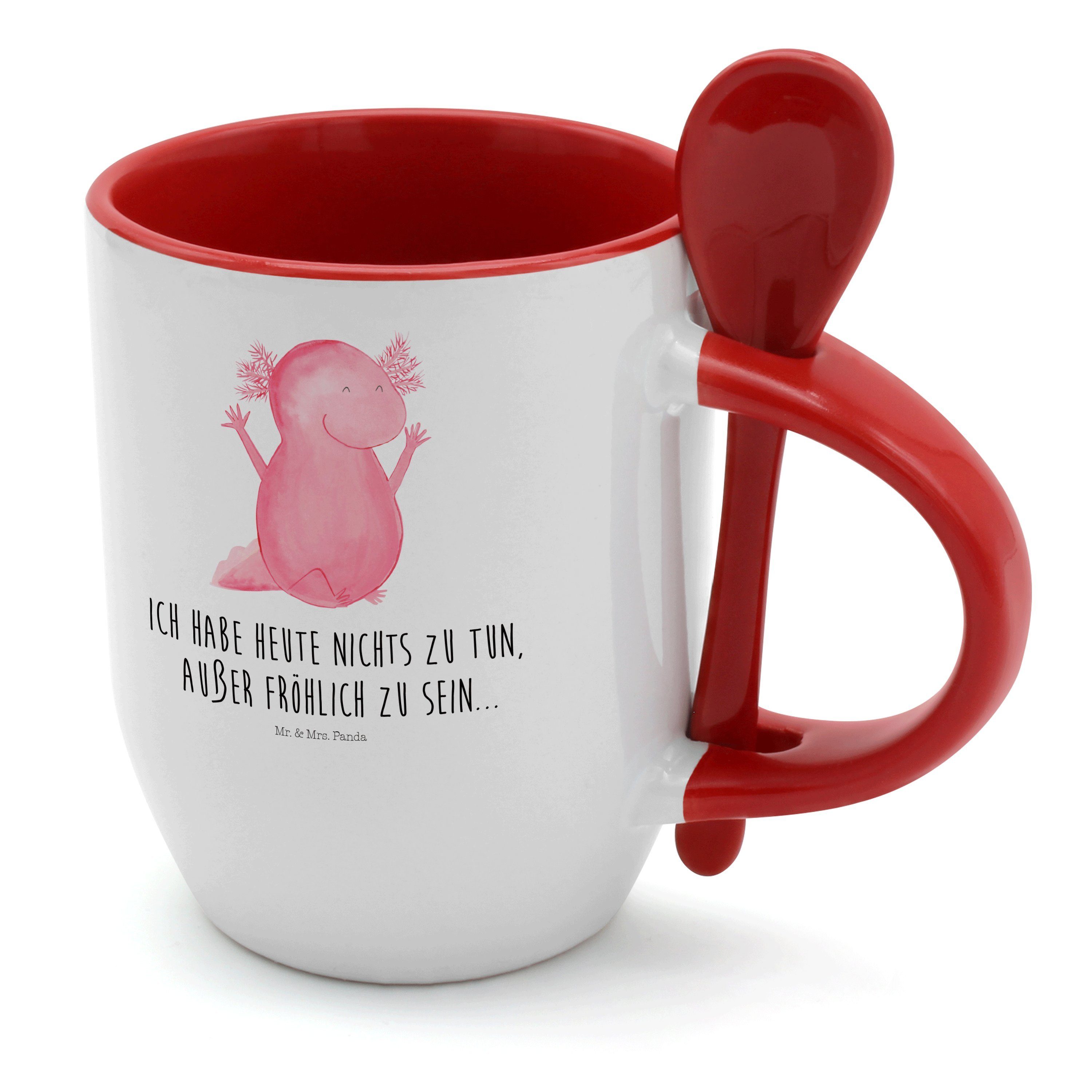 Mr. & Mrs. Panda Tasse Axolotl Hurra - Weiß - Geschenk, Zufriedenheit, Kaffeetasse, Tassen, Keramik