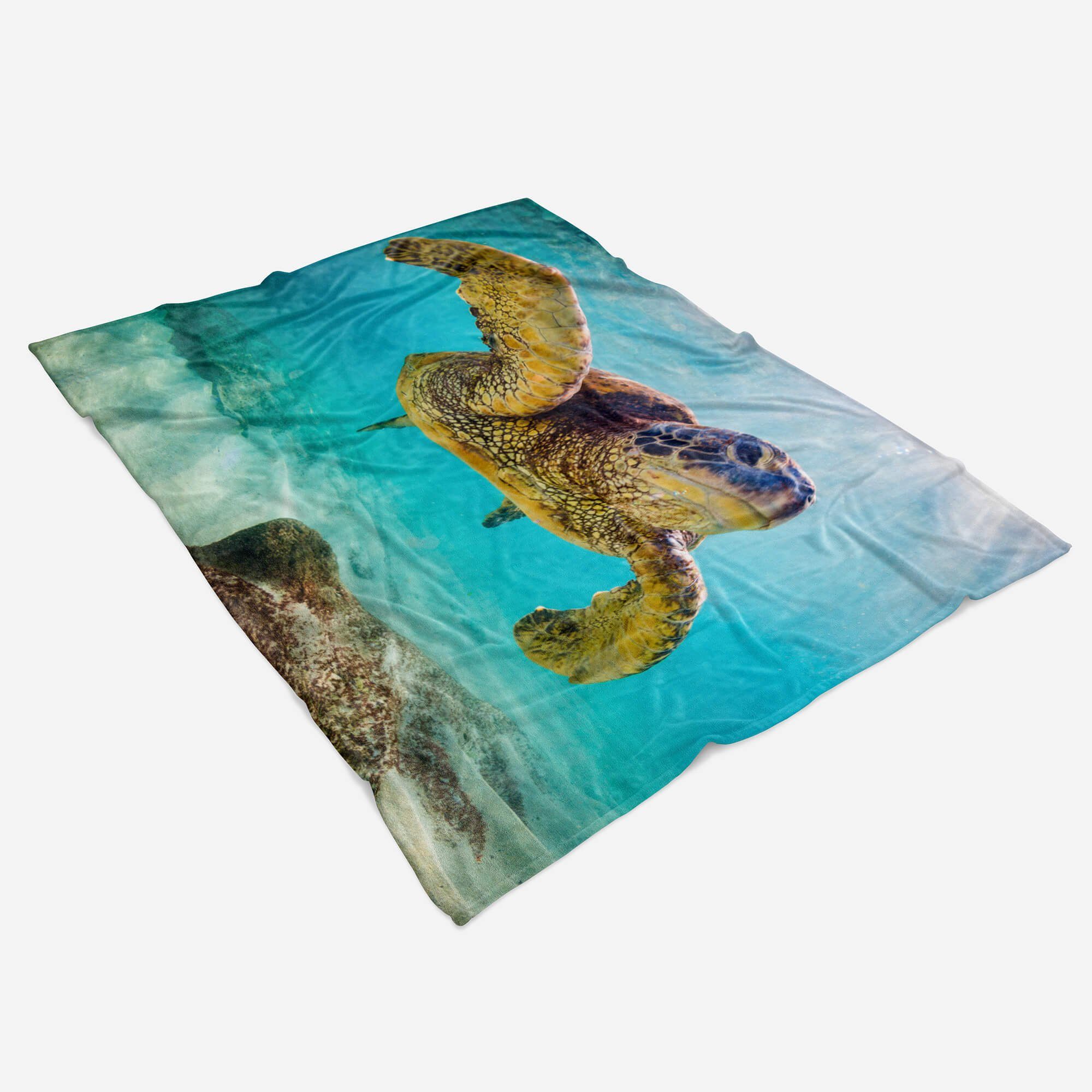 Sinus (1-St), Strandhandtuch Kuscheldecke Art mit Baumwolle-Polyester-Mix Handtuch Handtuch Tiermotiv unt, Saunatuch Seeschildkröte Handtücher