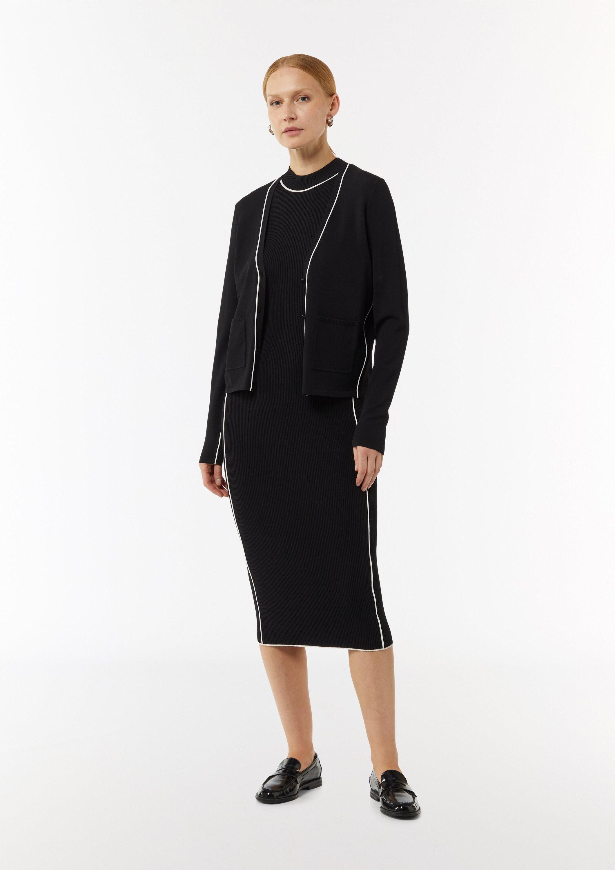 comma Cardigan Strickjacke Cardigan mit Kontrastdetails und aufgesetzten Taschen