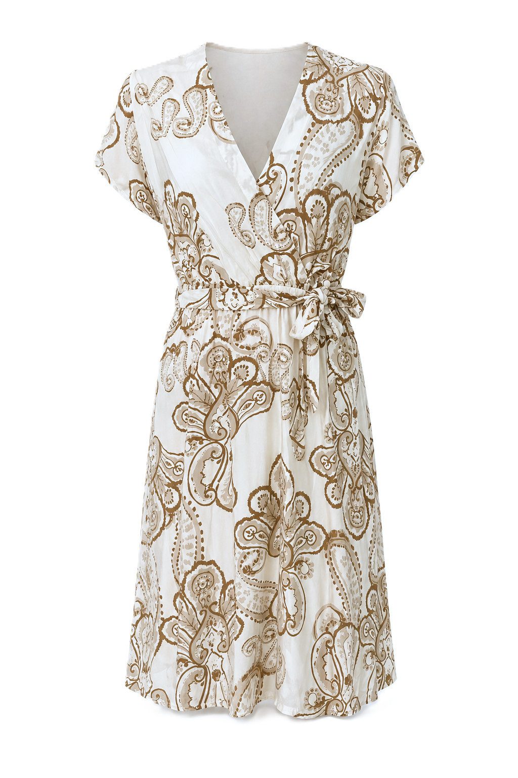 ITALY VIBES Cocktailkleid - gemustertes Sommerkleid - Wickelkleid tailliert - sand ONE SIZE / Einheitsgröße = passt hier Gr. 34 - L / XS - L