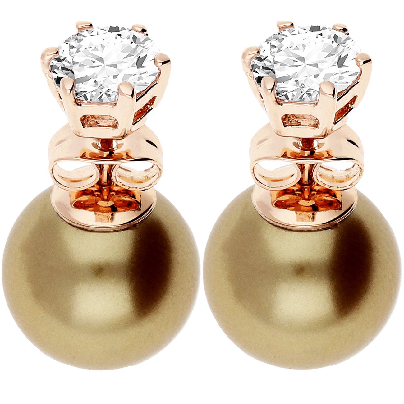 LÖB Paar Ohrstecker 18K Roségold vergoldet Zirkonia Doppel Perle Kugel Perl günstig online kaufen
