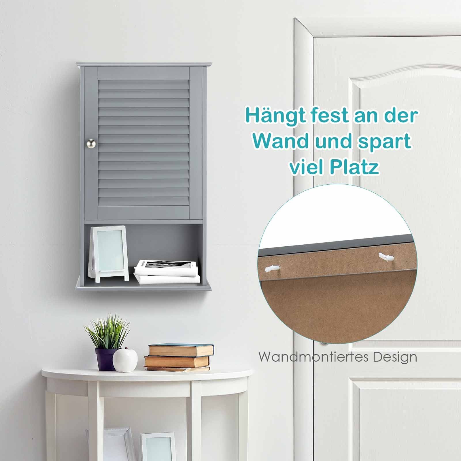 Einlegeboden verstellbarem Badezimmerschrank COSTWAY mit Hängeschrank grau