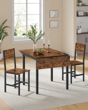 VASAGLE Essgruppe, Küchentisch mit 2 Holzstühle, klappbar, Esstisch-Set