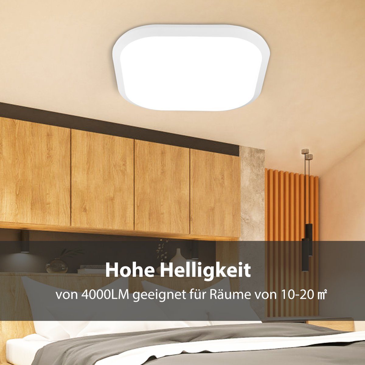 LETGOSPT Deckenleuchte LED 24W, Badlampe, Deckenbeleuchtung Rund Wasserfest fest Deckenleuchte für integriert, IP54 Küche LED Schlafzimmer Wohnzimmer Badezimmer Tageslichtweiß, LED Deckenlampe Lampen