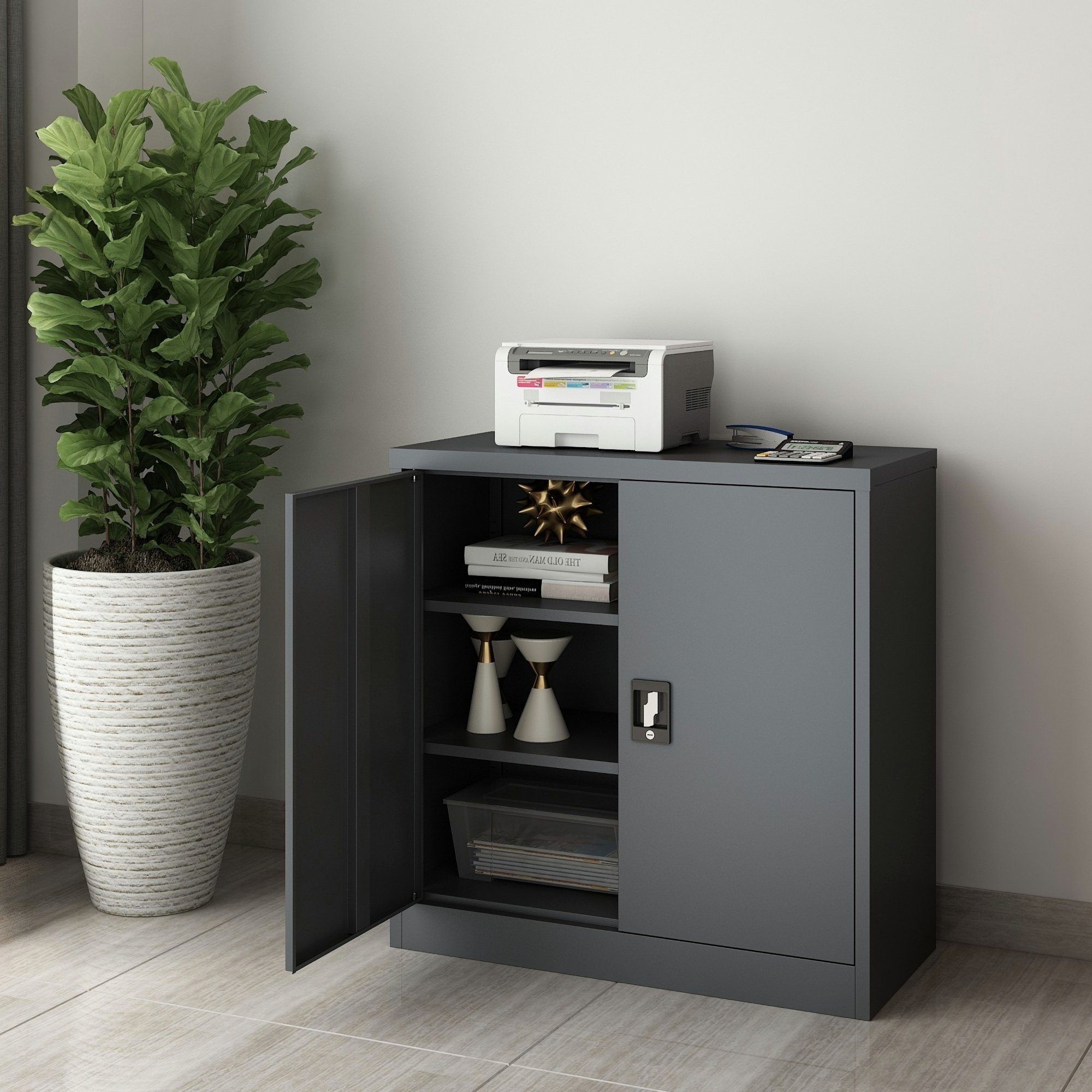 en.casa Aktenschrank »Molise« Büroschrank 90x40x90cm Stahl Dunkelgrau günstig online kaufen