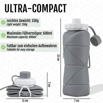 Perfekto24 Trinkflasche Faltbare Trinkflasche in Grau - Wasserflasche aus Silikon (600ml)