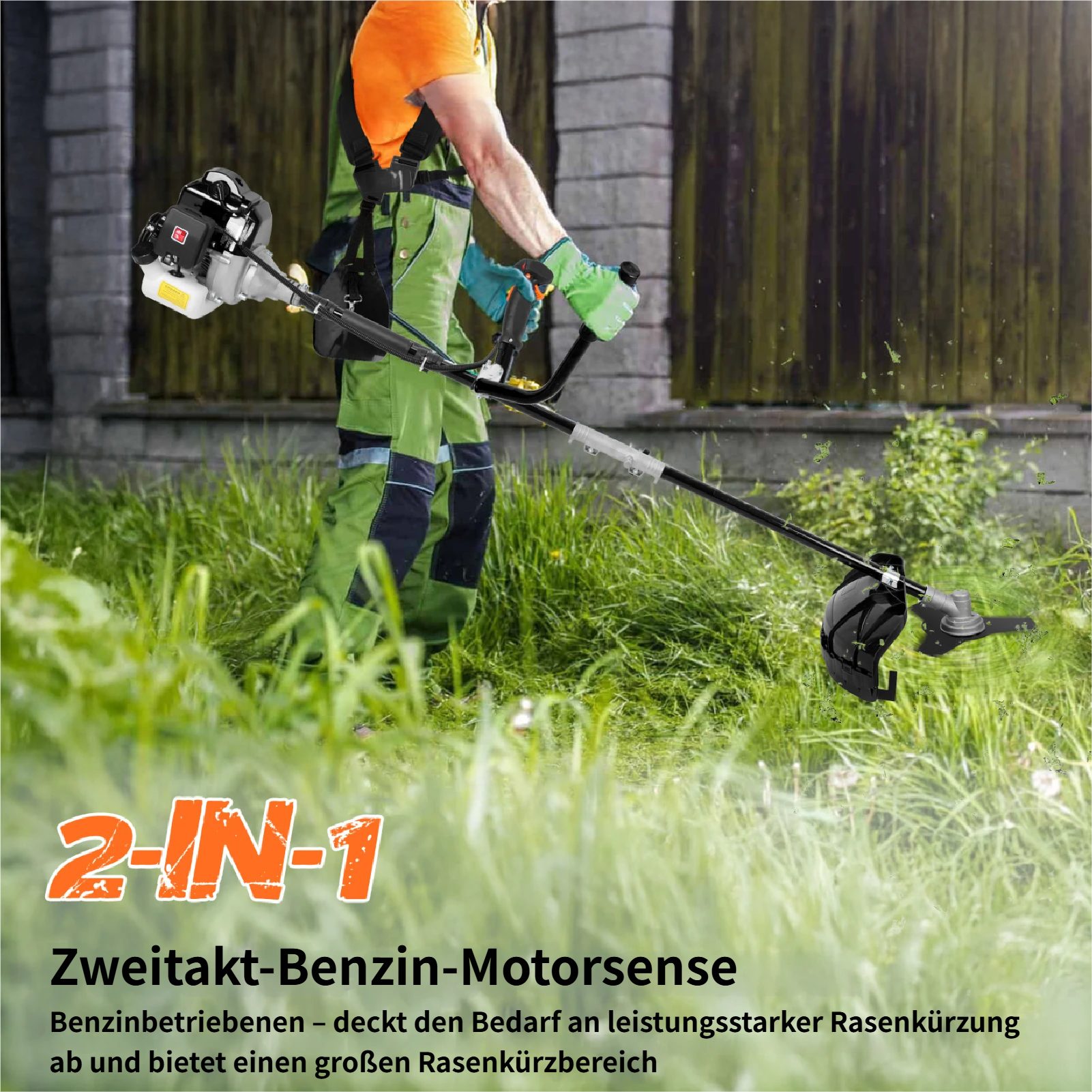 Rutaqian Benzin-Rasentrimmer Rasentrimmer Benzin, 52CC 2-Takt Freischneider mit 7000 U/min, Leichter Benzin-Rasentrimmer mit Schnellspannschaft und Schultergurt