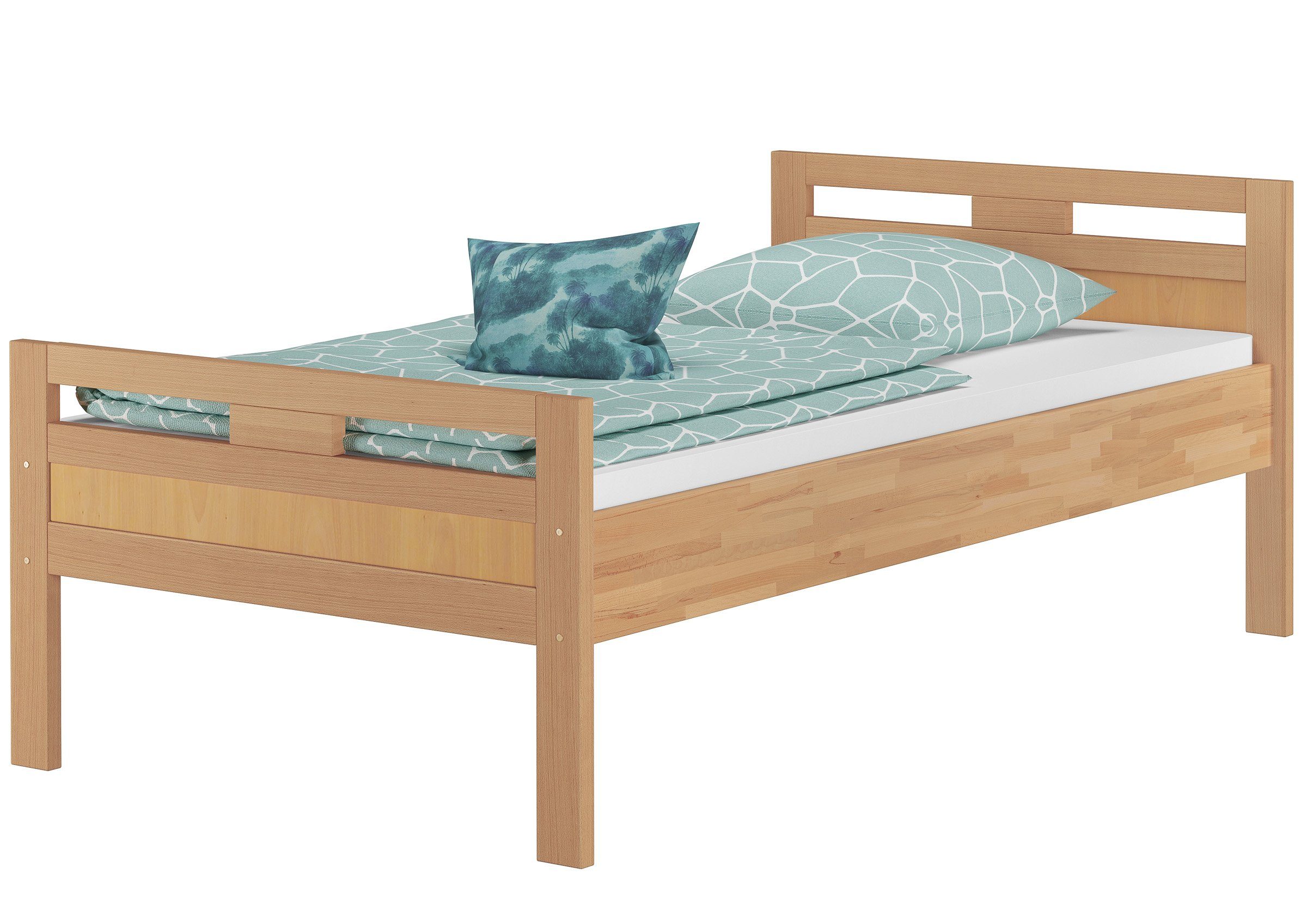 ERST-HOLZ Bett Seniorenbett Gästebett Buche massiv 90x200 Federholzrahmen, Buchefarblos lackiert