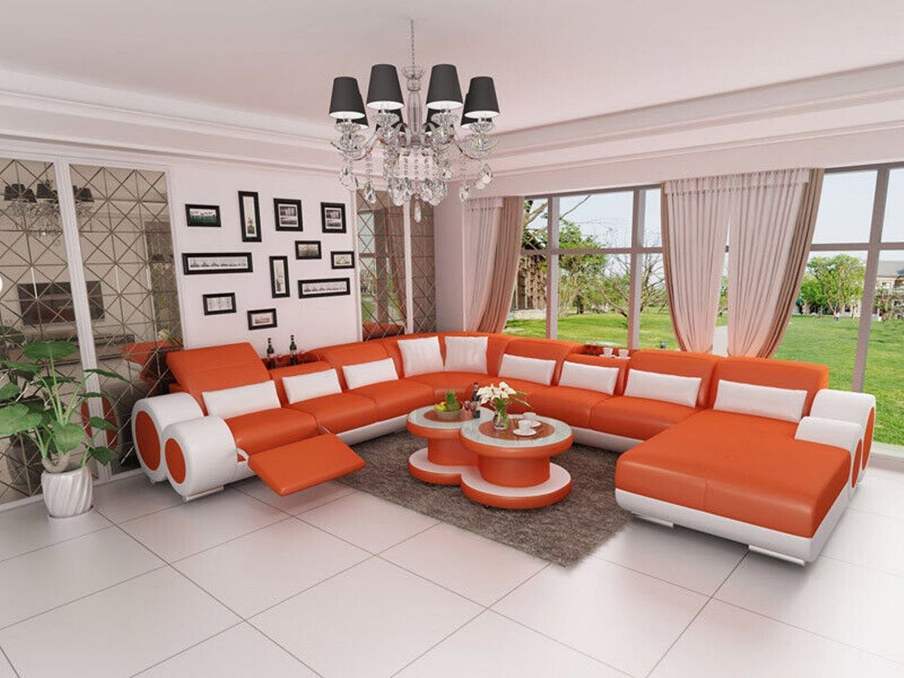 JVmoebel Ecksofa Couch Wohnlandschaft Modern Design USB Garnitur mit Ecksofa Sofa Orange Eck