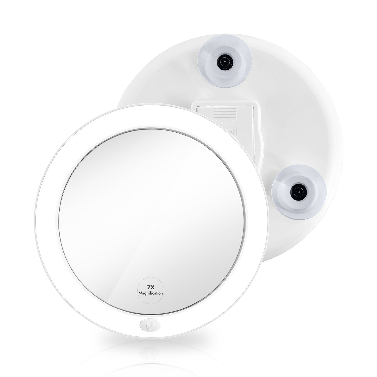 EMKE Schminkspiegel LED Kosmetikspiegel mit Saugnapf 7X Vergrößerung mit  Licht, Make up Schmink Spiegel Tragbarer Wandspiegel Batteriebetrieben, Weiß