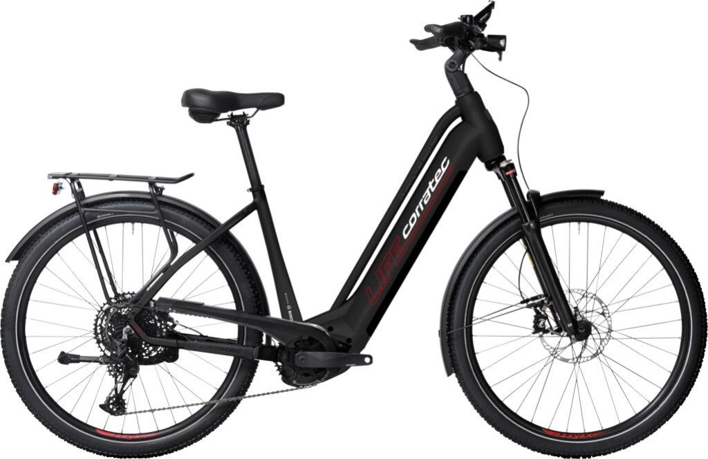 corratec E-Bike Touren Bike Life CX7 Belt Black/White/Red 27,5" 750 Wh Wave, Enviolo ENVIOLO TREKKING Schaltwerk