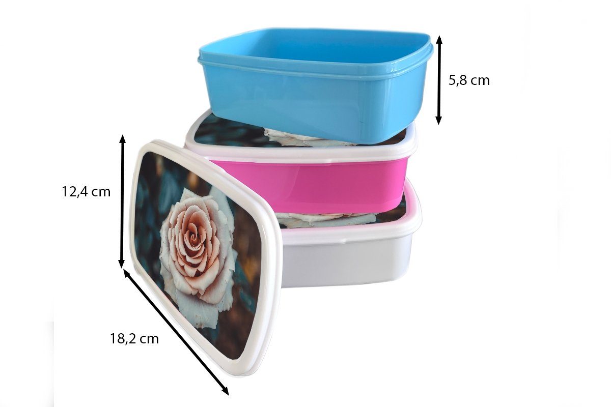 MuchoWow Lunchbox Blume - Weiß Kunststoff, (2-tlg), - Rosa, Erwachsene, Mädchen, Snackbox, Brotdose Kinder, Kunststoff Brotbox für