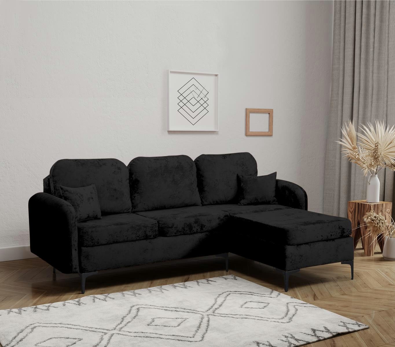 Compleo Ecksofa mit Schlaffunktion BELLA, Hohe Metallfüße, Bequem und modern