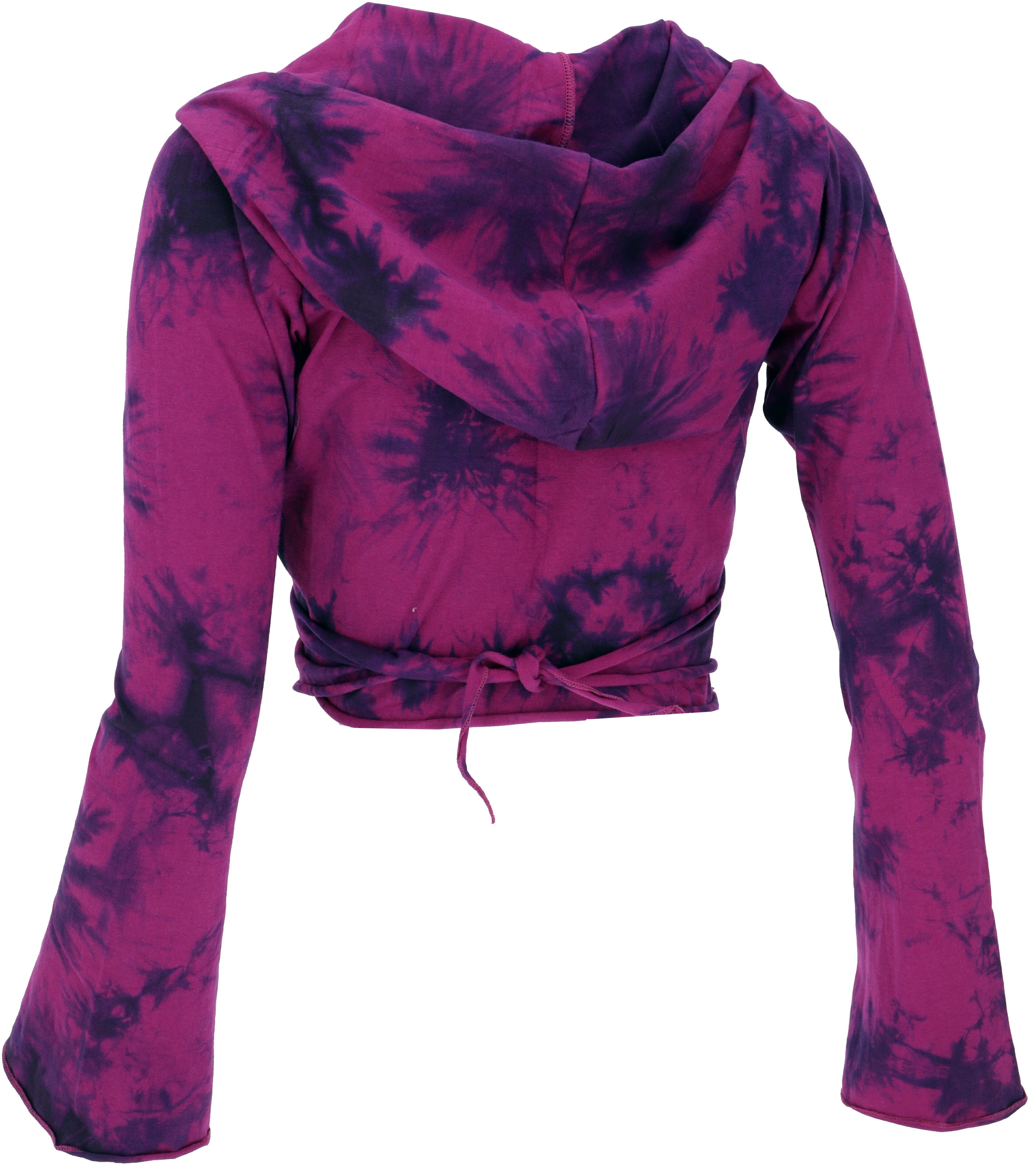 Guru-Shop Longsleeve Wickeltop, Yogatop, Langarmshirt Bekleidung mit.. alternative Batik/pink