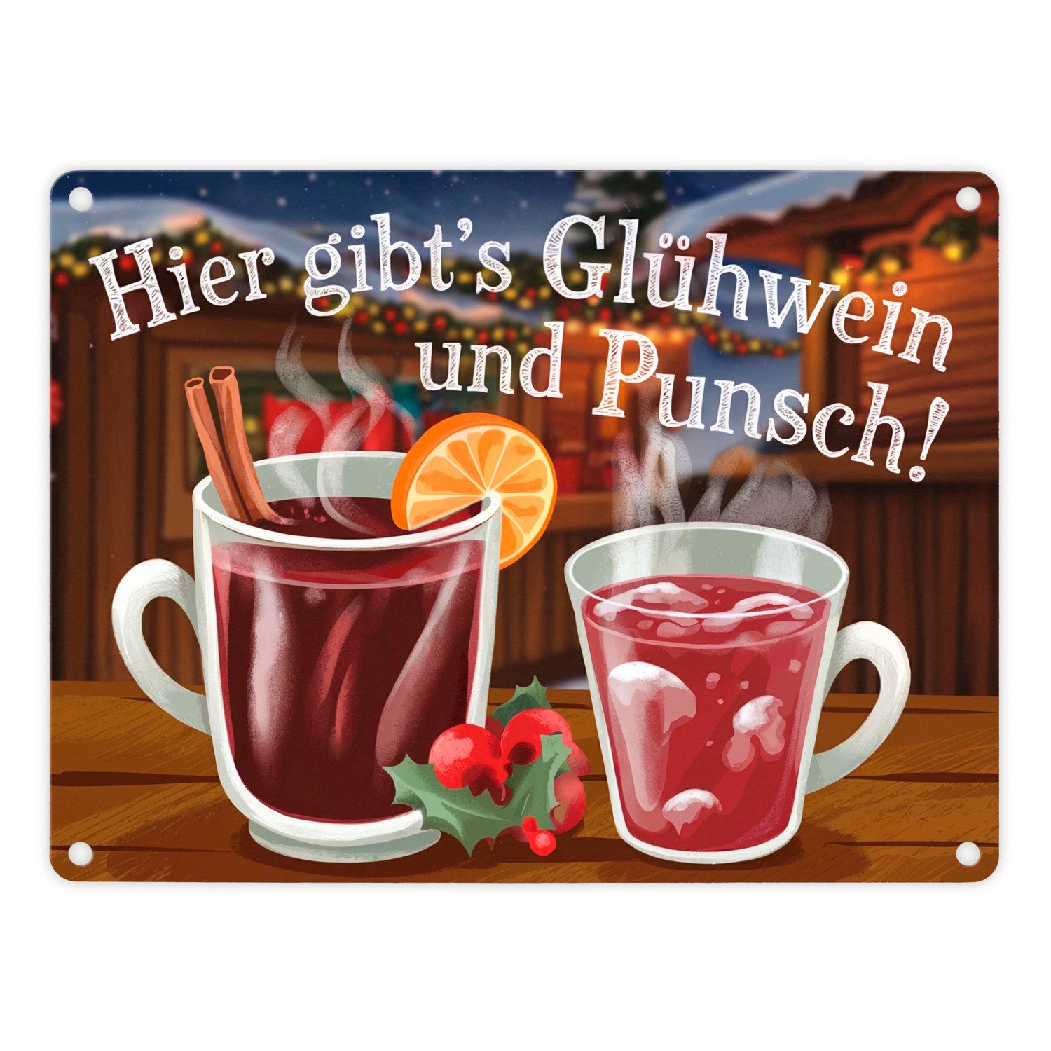 Metallschild Hier gibts Glühwein und Punsch Metallschild in 15x20 cm