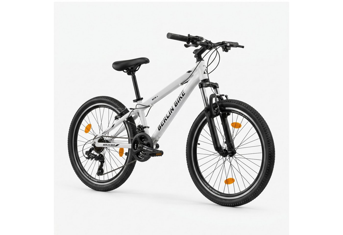 BERLIN BIKE Kinderfahrrad 24 Zoll Mountainbike, leichtes Aluminiumrahmen, 21 Gang Shimano RD-TY300/TY500 Schaltwerk, Kettenschaltung, (Aluminiumrahmen & V-Bremsen – leicht, stabil, sicher), mit 24"x 2,10" Luftreifen ideal für Gelände und Alltag