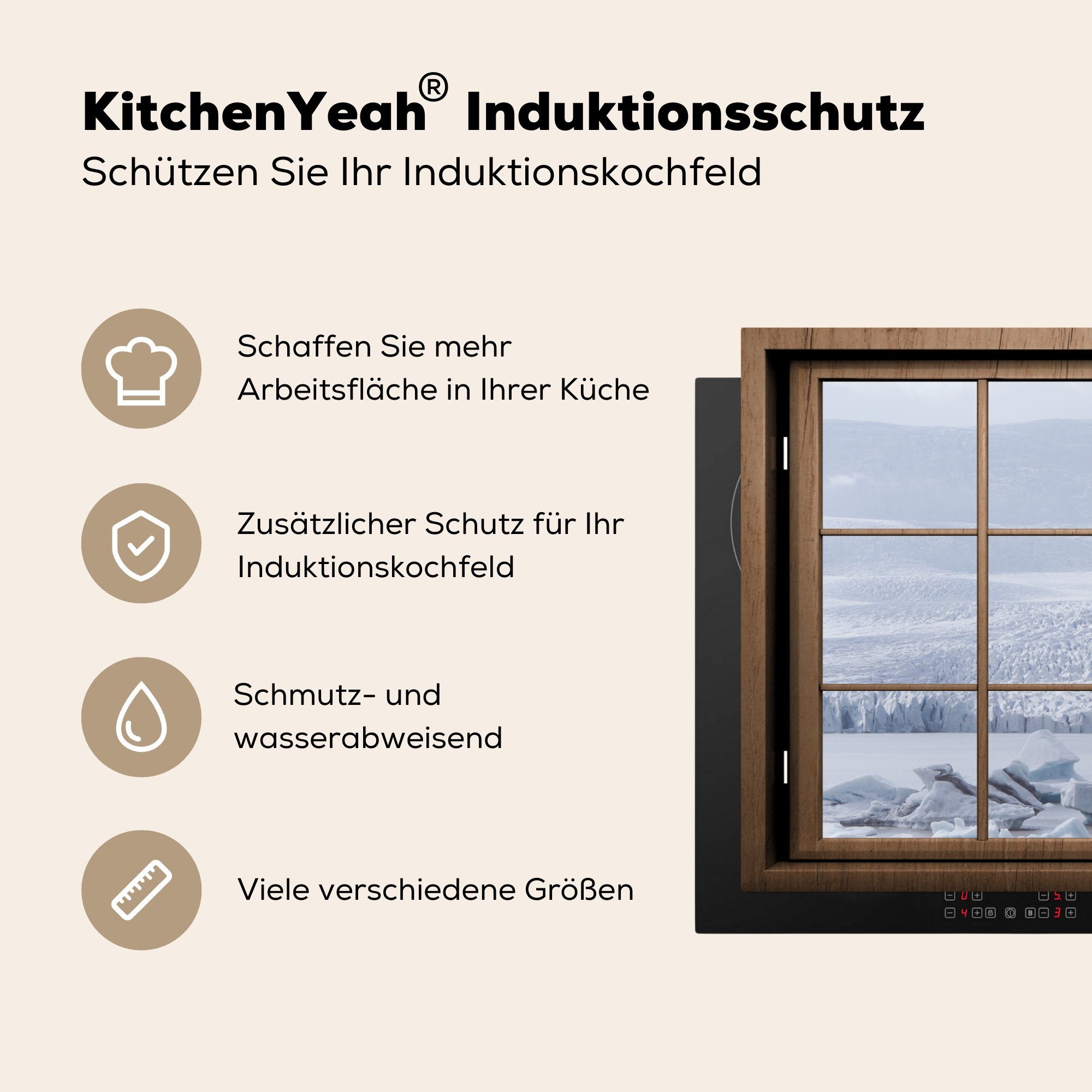 MuchoWow Herdblende-/Abdeckplatte Durchblick - Schnee, für - Schutz 81x52 cm, Ceranfeldabdeckung (1 Vinyl, Induktionskochfeld tlg), küche, die Nebel
