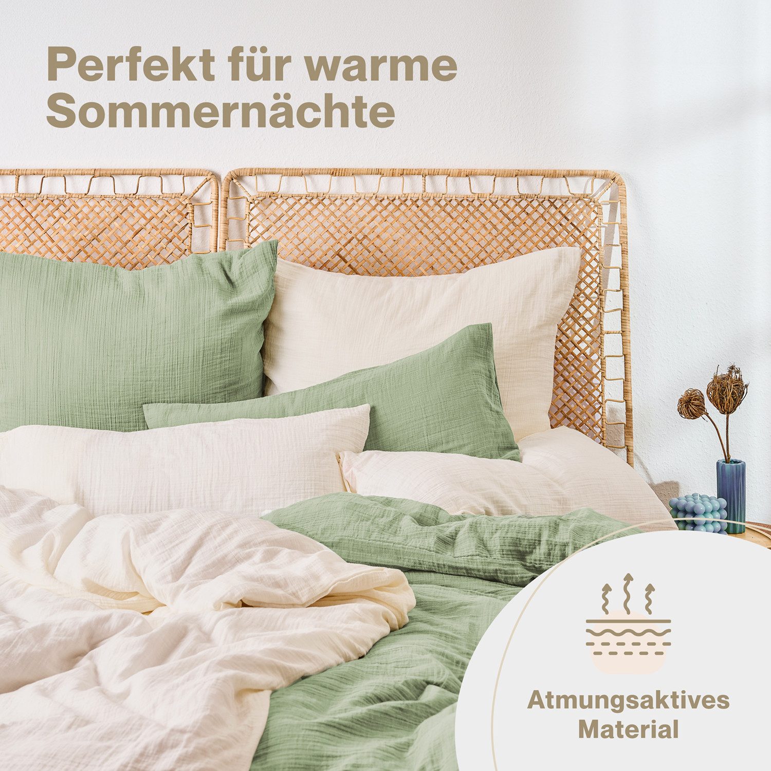 Blumtal Bettwäsche Musselin 100% Baumwolle im Set, Kopfkissenbezug & Deckenbezug, 3 teilig – Bild 3 von 5