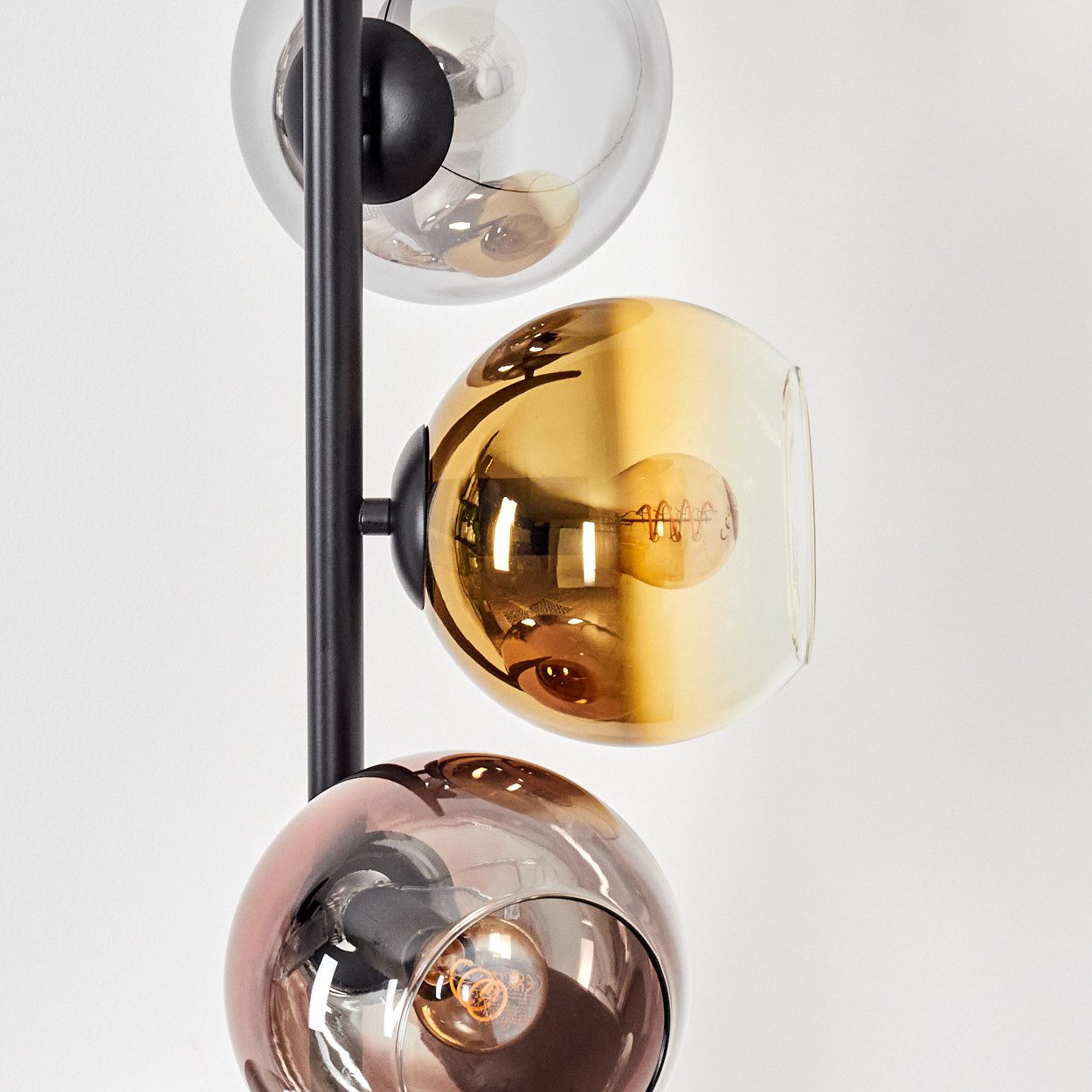 hofstein Stehlampe Stehlampe aus Metall/Glas in Schwarz/Gold/Kupfer/Rauch/Klar, ohne Leuchtmittel, Stehleuchte im Retro/Vintage-Design mit Fußschalter, 160 cm, E14
