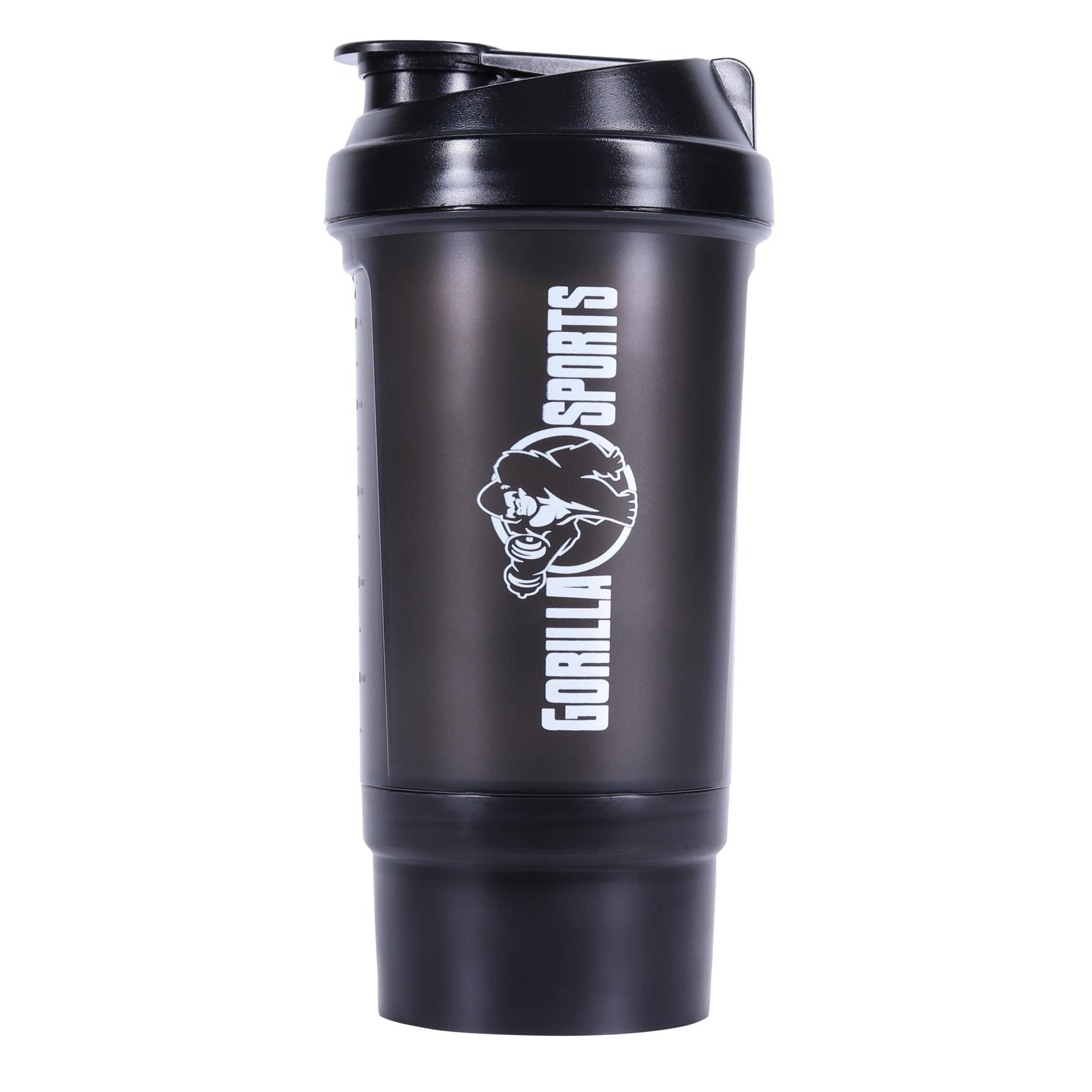 GORILLA SPORTS Trinkflasche Protein Shaker mit Pulverfach 500 ml