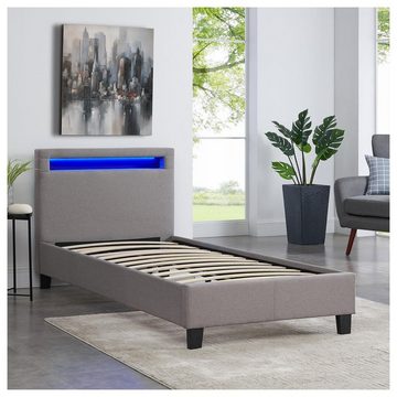 CARO-Möbel Polsterbett HIMALAYA, Polsterbett Einzelbett Jugendbett Bettgestell mit LED 90x200 cm