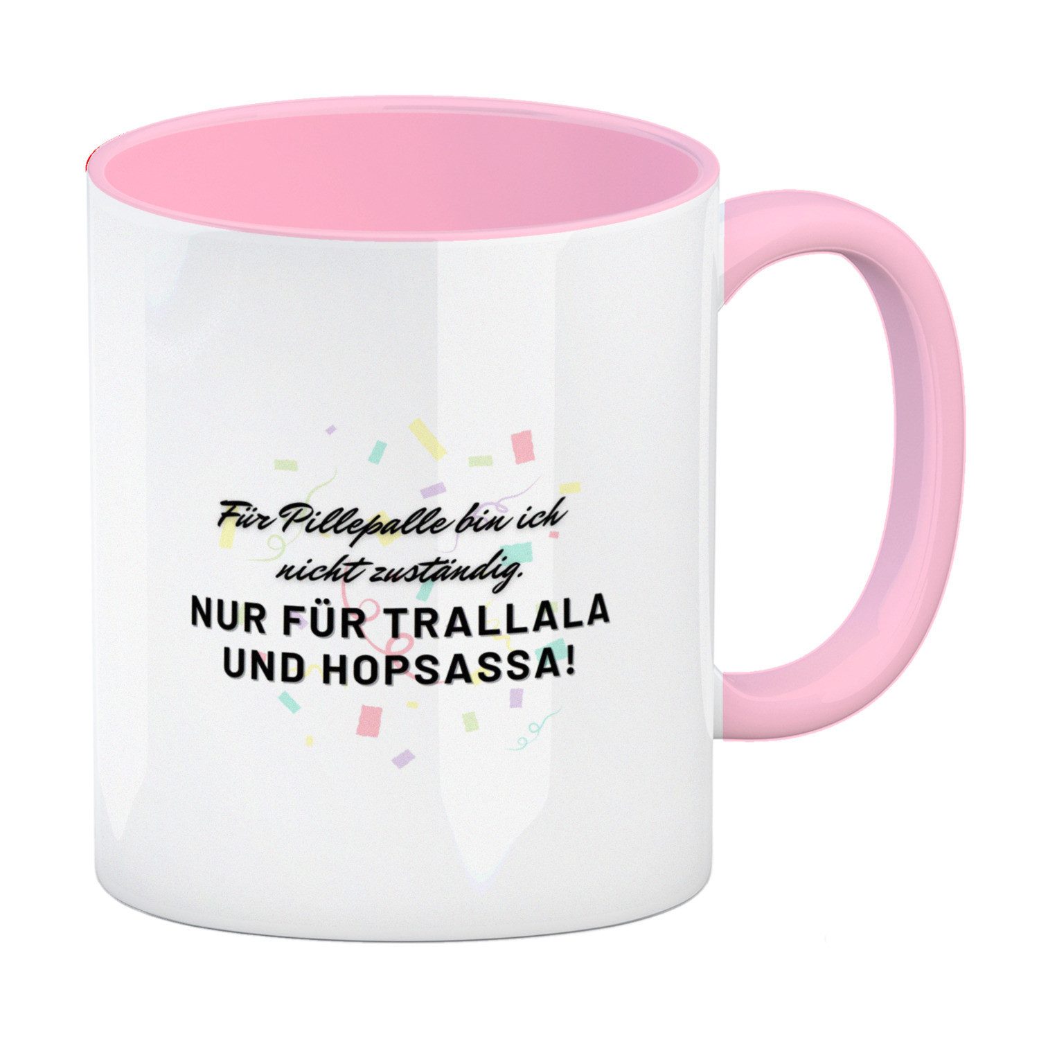 Tasse Pillepalle Kaffeebecher in rosa mit Konfetti und Spruch