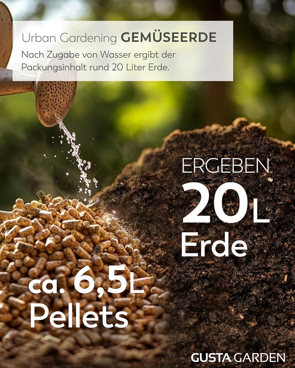 Gusta Garden Anzucht- und Kräutererde Urban Gardening Erde 20L, (inkl. Langzeitdünger & plastikfreier Verpackung), Pelletierte Quellerde für Gemüse, Torf- & Kokosfrei, 20 Liter