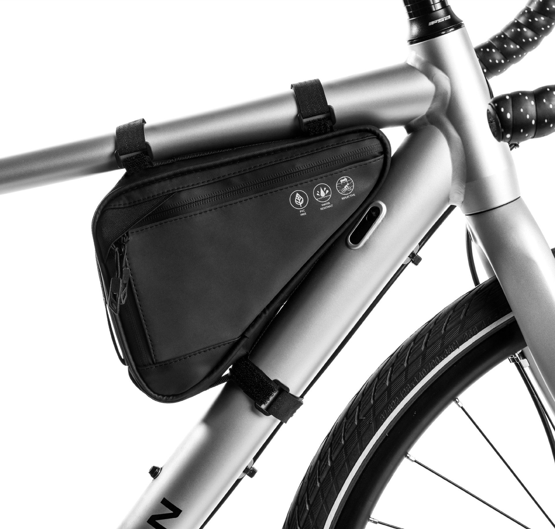 HEYHIPPO Fahrradtasche Fahrradrahmen-Aufbewahrungstasche, wasserdichte, 225x155x55mm (reflektierende Fahrrad-Dreieckstasche mit zwei Seitentaschen), umschnallbare Werkzeug-Zubehörtasche unter dem Sitz für Bergtouren