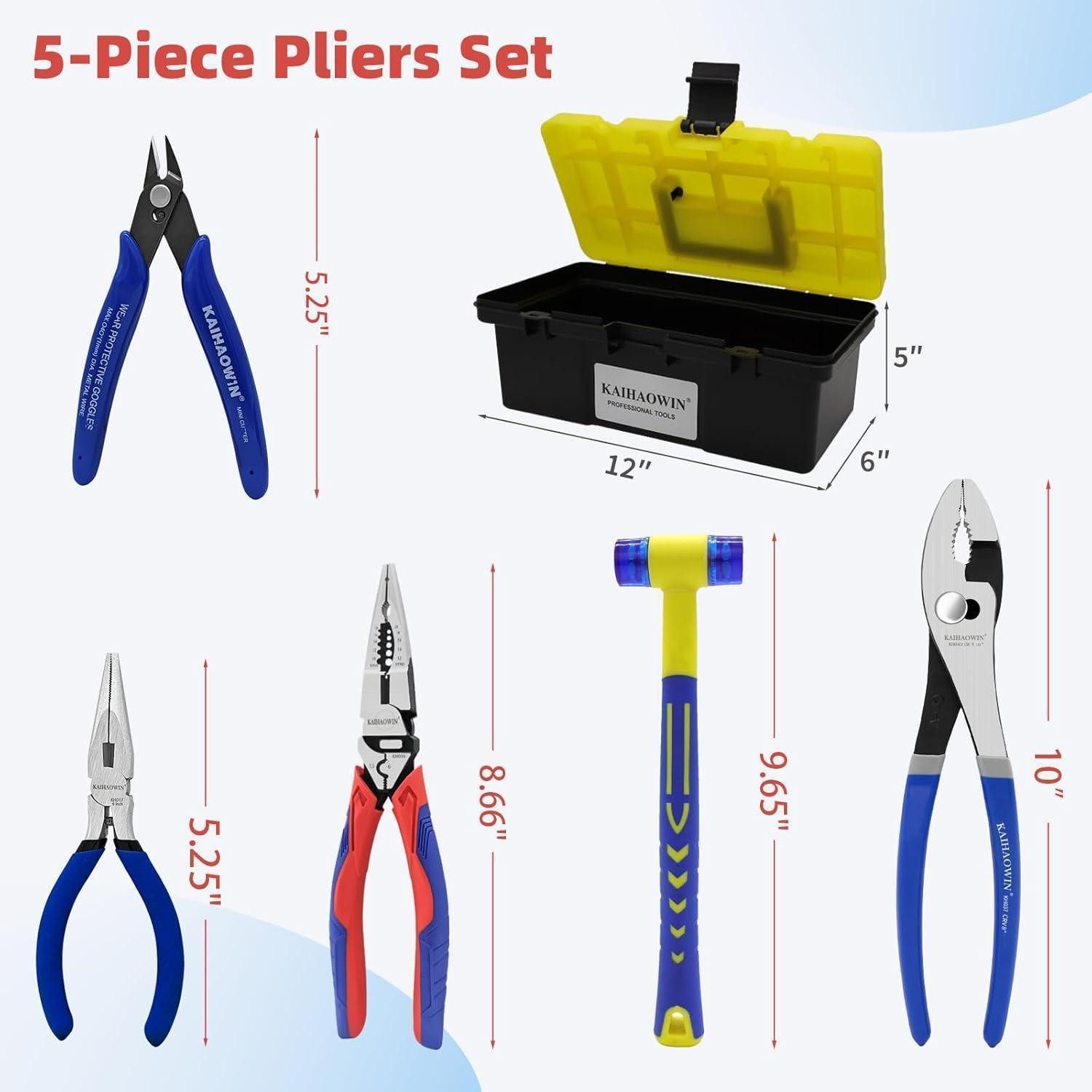 LuxusKollektion Zangenset Zangenset 5teilig Koffer Spitzzange Gleitgelenkzange25cm Werkzeugsatz