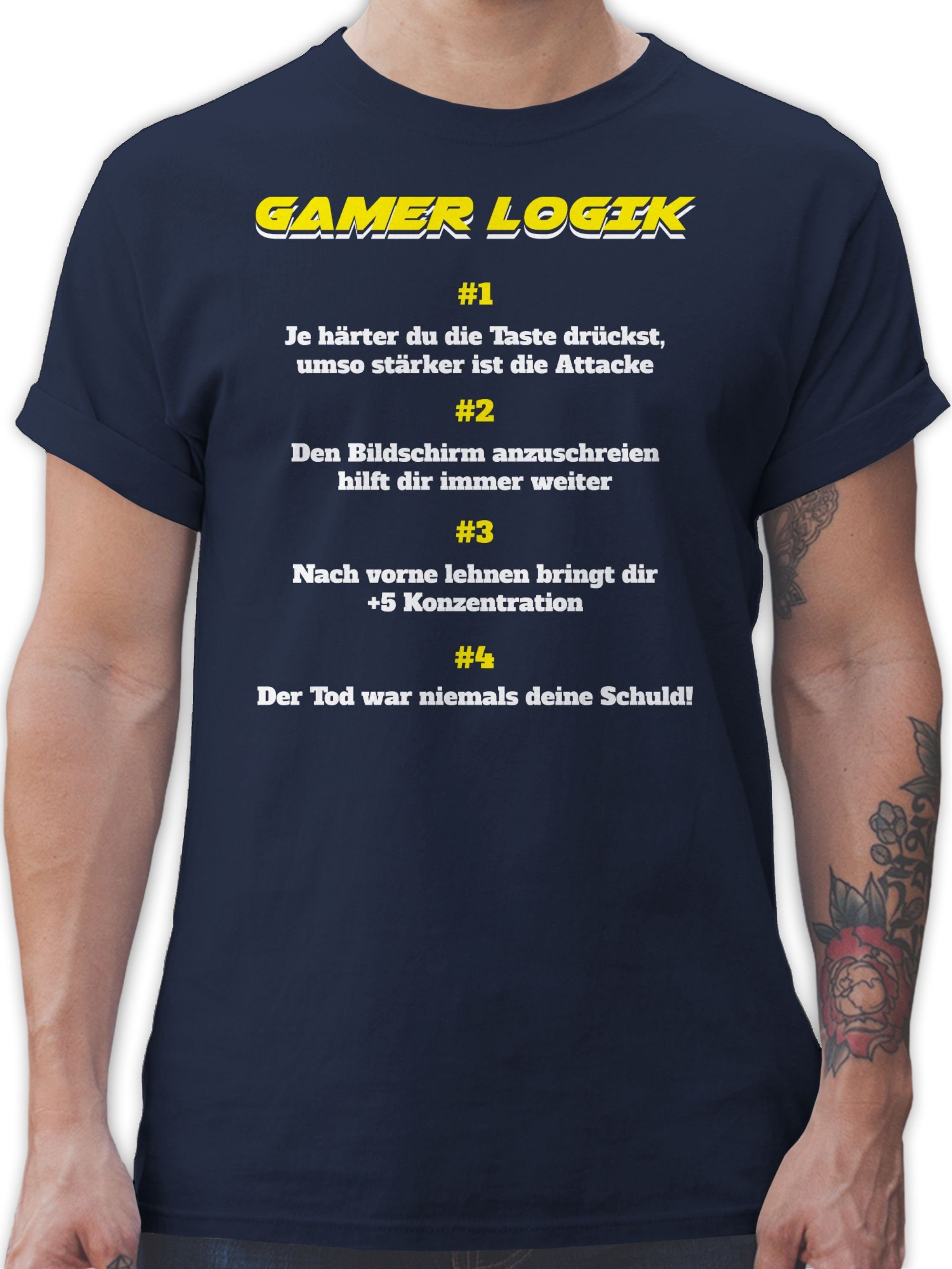 Shirtracer T-Shirt Gamer Logik Nerd Geschenke 2 Navy Blau