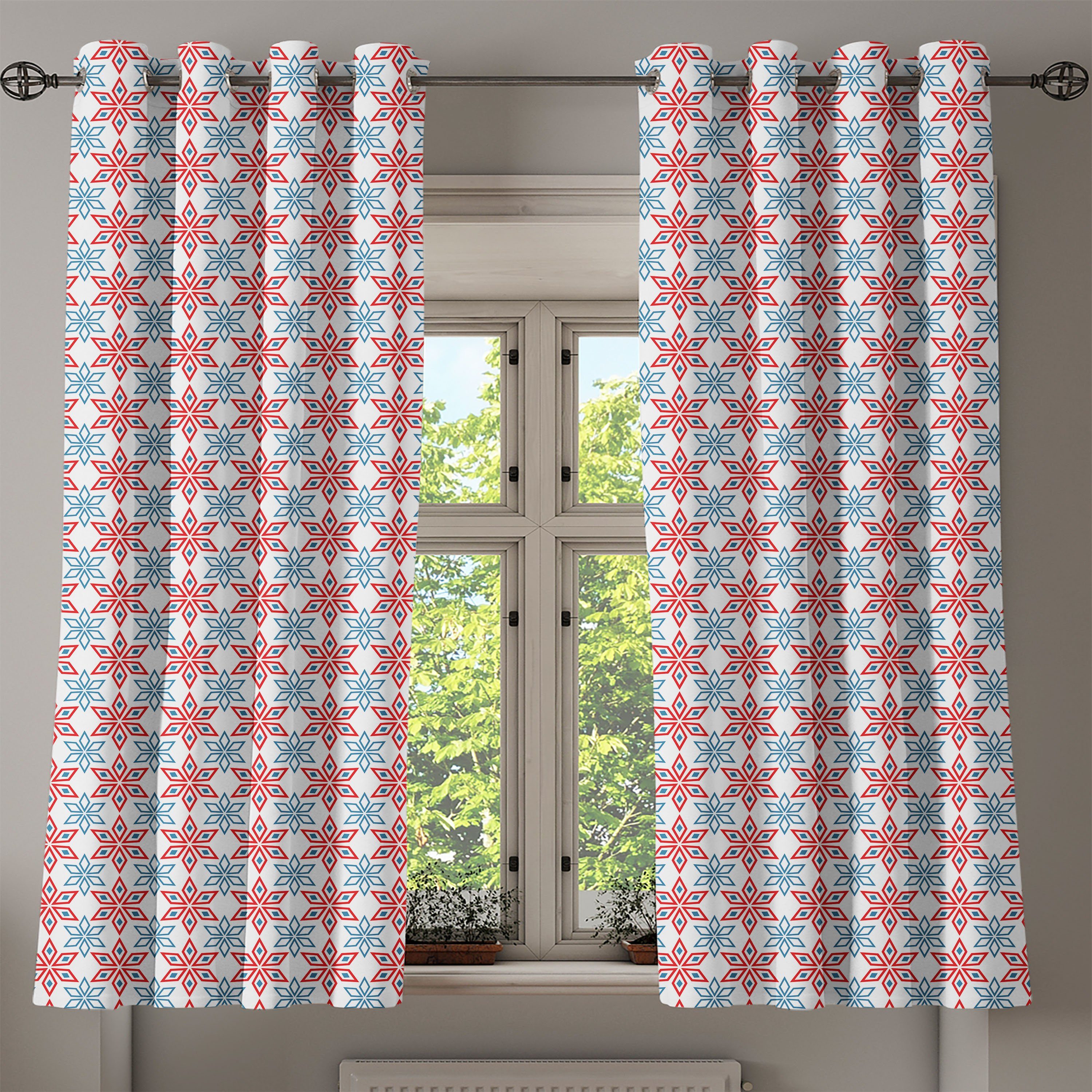 Gardine 2-Panel-Fenstervorhänge Dekorative Abstrakt Stil Petals Rhombus Wohnzimmer, für Abakuhaus, Schlafzimmer