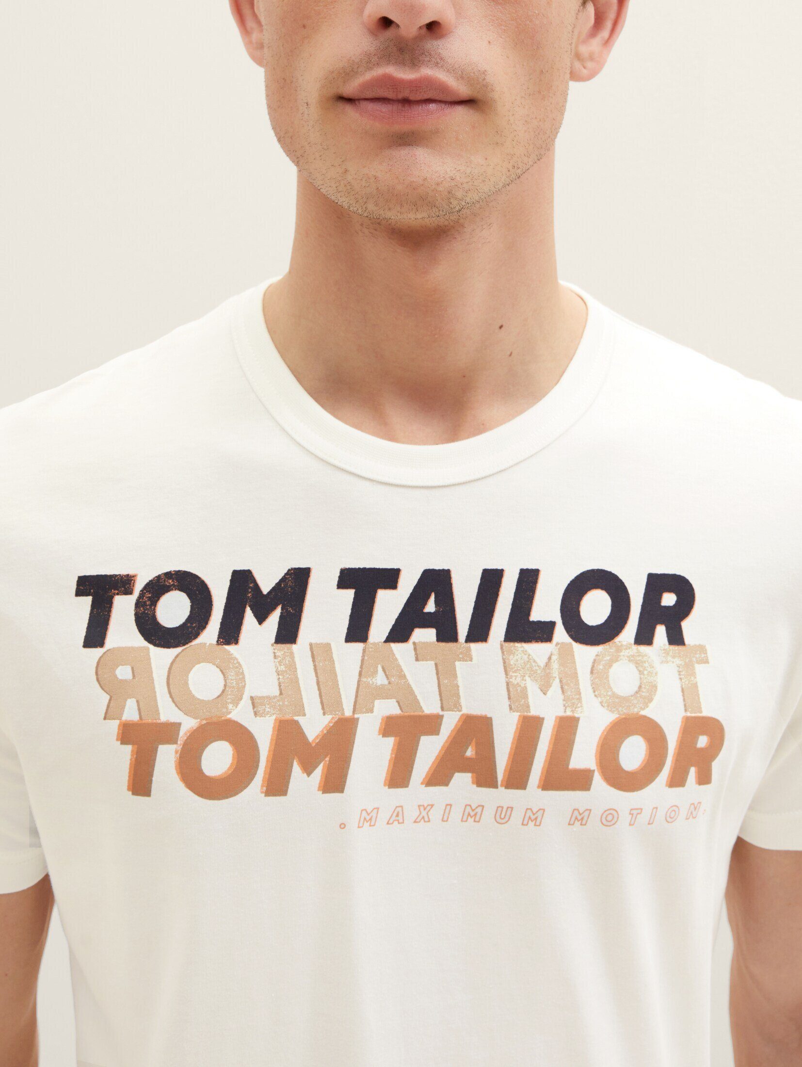 TOM white off T-Shirt T-Shirt mit Schriftzug TAILOR