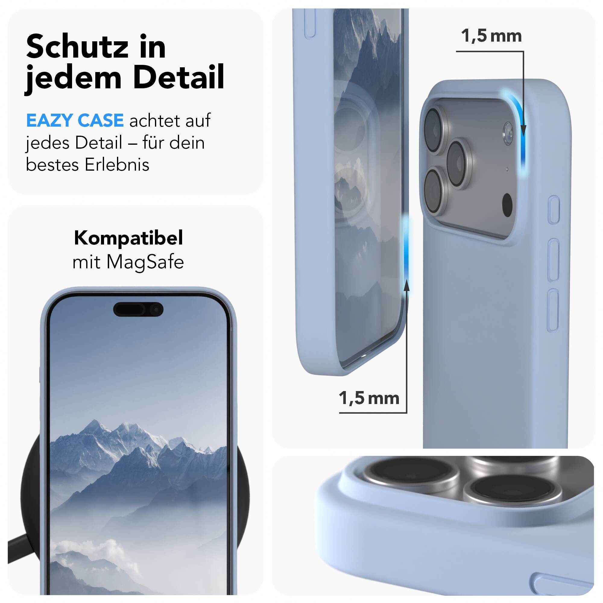 EAZY CASE Handyhülle für Apple iPhone 17 Pro Max Hülle Silikon 6,9 Zoll, Bumper Case MagSafe Matt Slimcover Silikonschutzhülle Hellblau – Bild 3 von 5