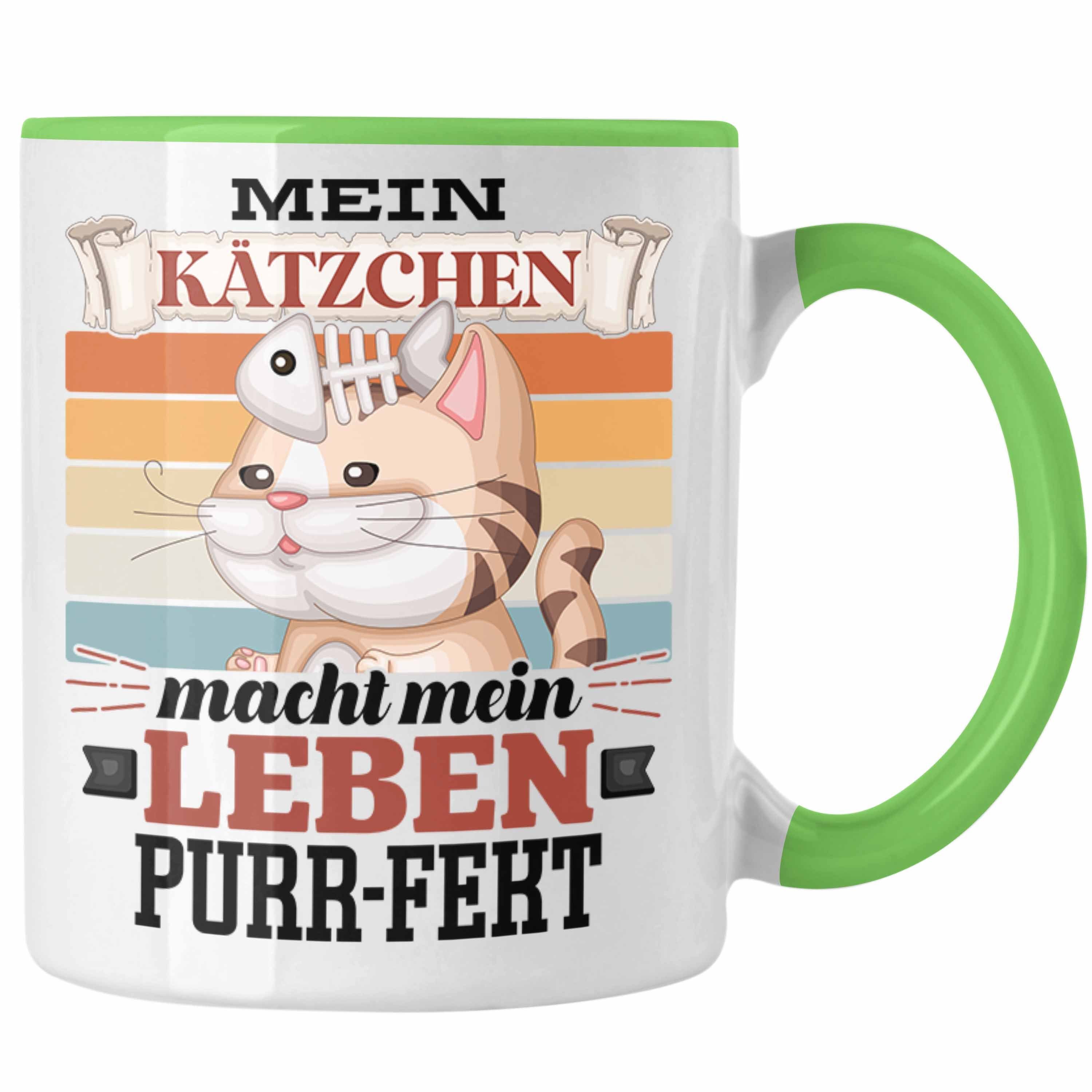 Geschenkidee Katze Katzenli Geschenk Grün Tasse Papa Trendation Katzen-Mama für Tasse Spruch