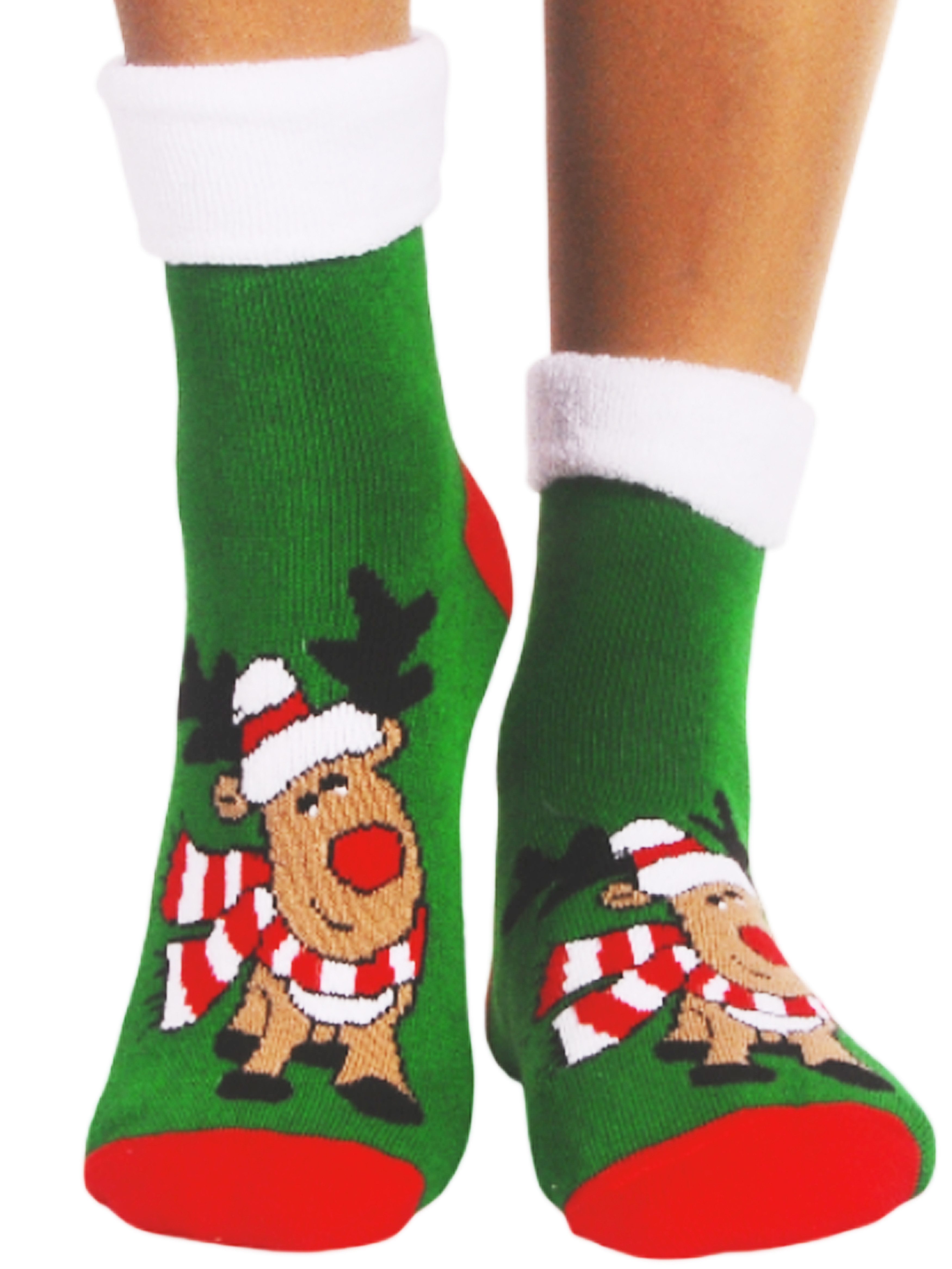 Martinex Thermosocken Weihnachtssocken warme socks Strümpfe aus Frottee mit Rentier Motiv für Kinder, unisex 32 33 34 35 36 37 38