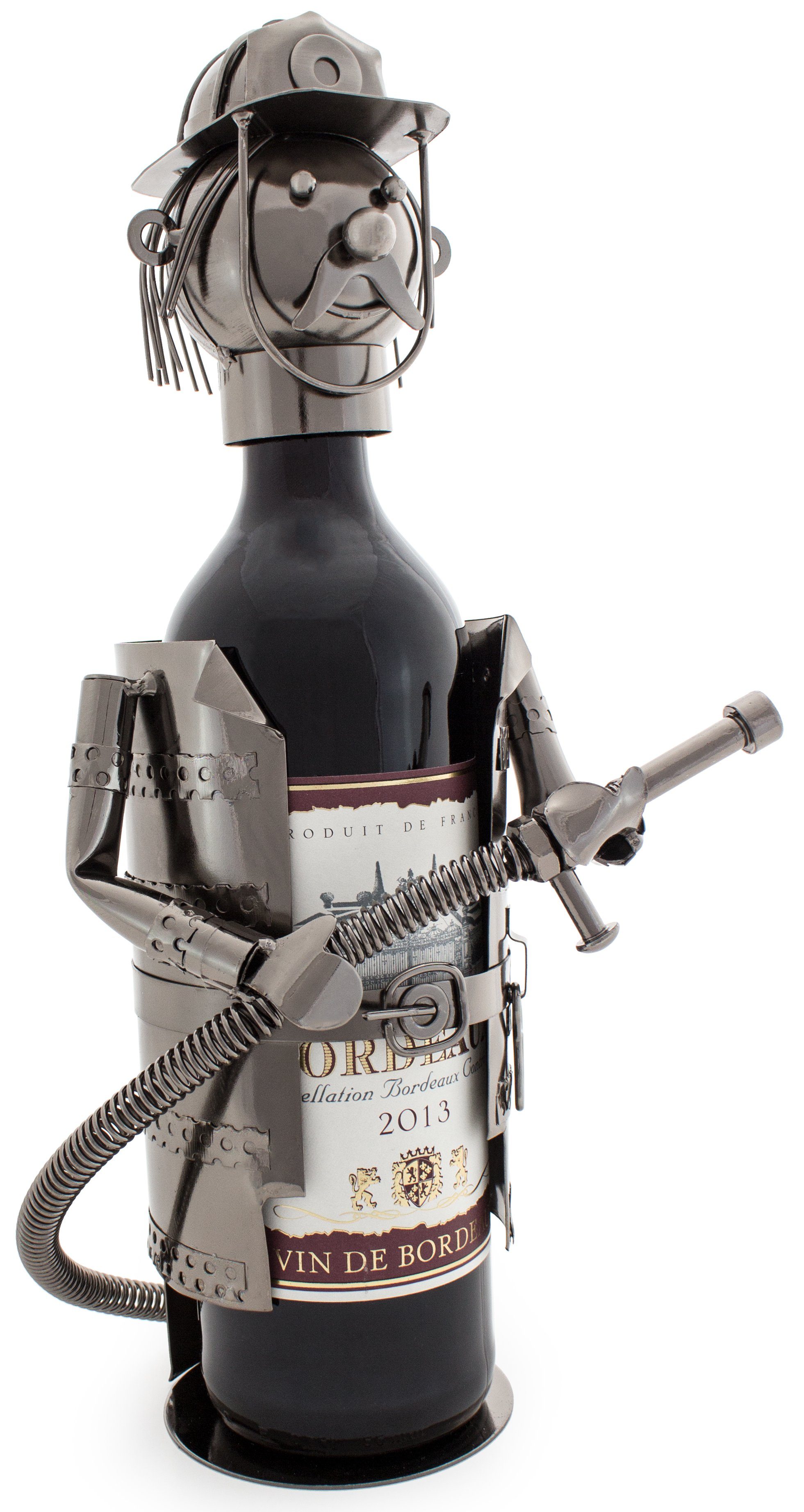 BRUBAKER Weinflaschenhalter Feuerwehrmann mit Schlauch Flaschenhalter, (inklusive Grußkarte), Metall Skulptur, Wein Geschenk – Bild 2 von 4