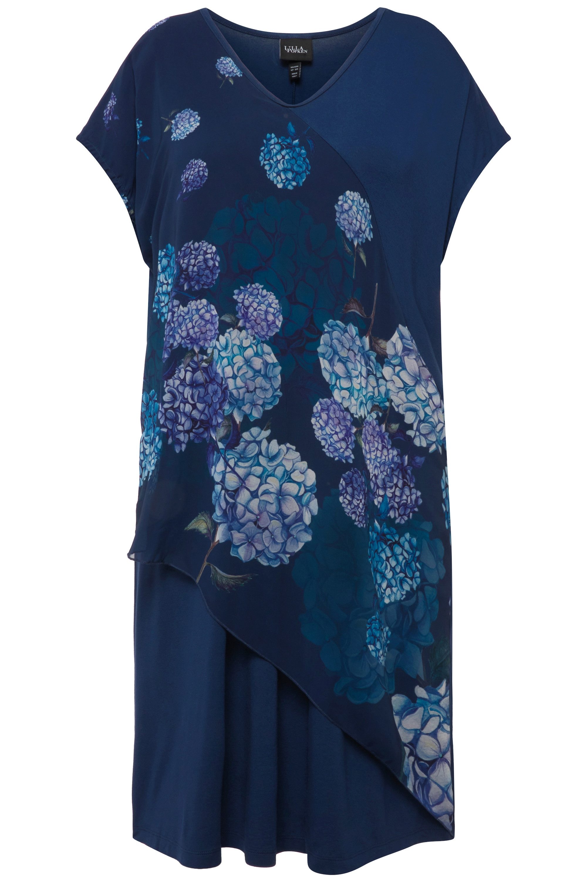 Ulla Popken Minikleid Jerseykleid Hortensien V-Ausschnitt günstig online kaufen