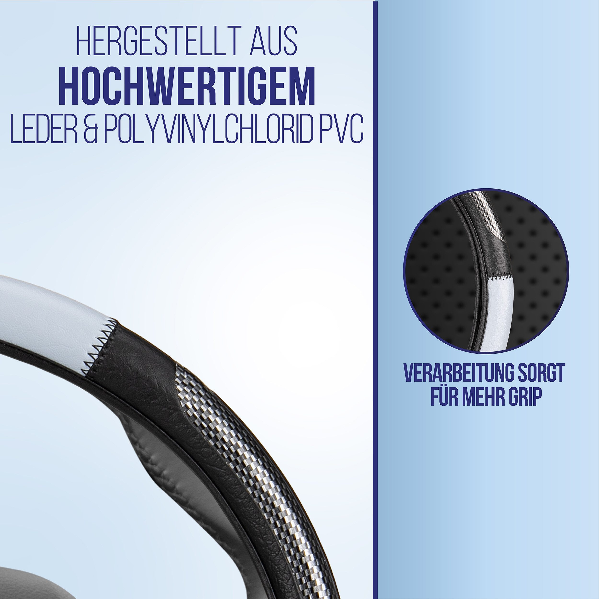 alca Lenkradbezug Lenkradhülle Luxus grau/schwarz Auto 37-39 cm sportlich creme-farben, (1-tlg) – Bild 5 von 5