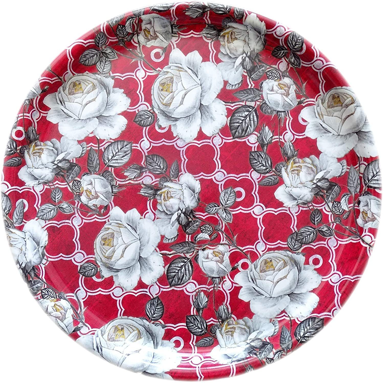 Lashuma Tablett Wildrose, Kunststoff, (1-tlg., 40 cm), Rot weißes Gläsertablett Melamin für Küche